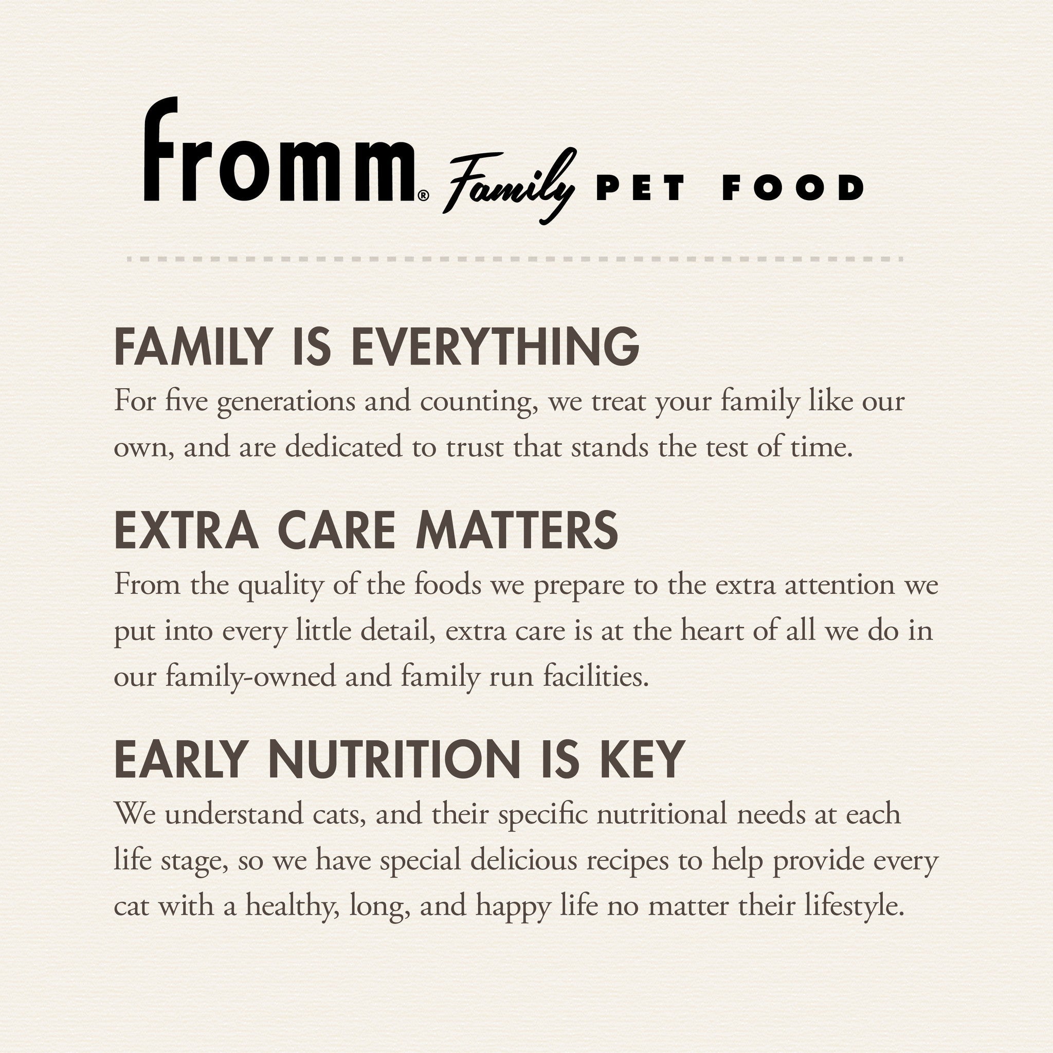 Fromm Family values: family is everything, extra care matters, early nutrition is key