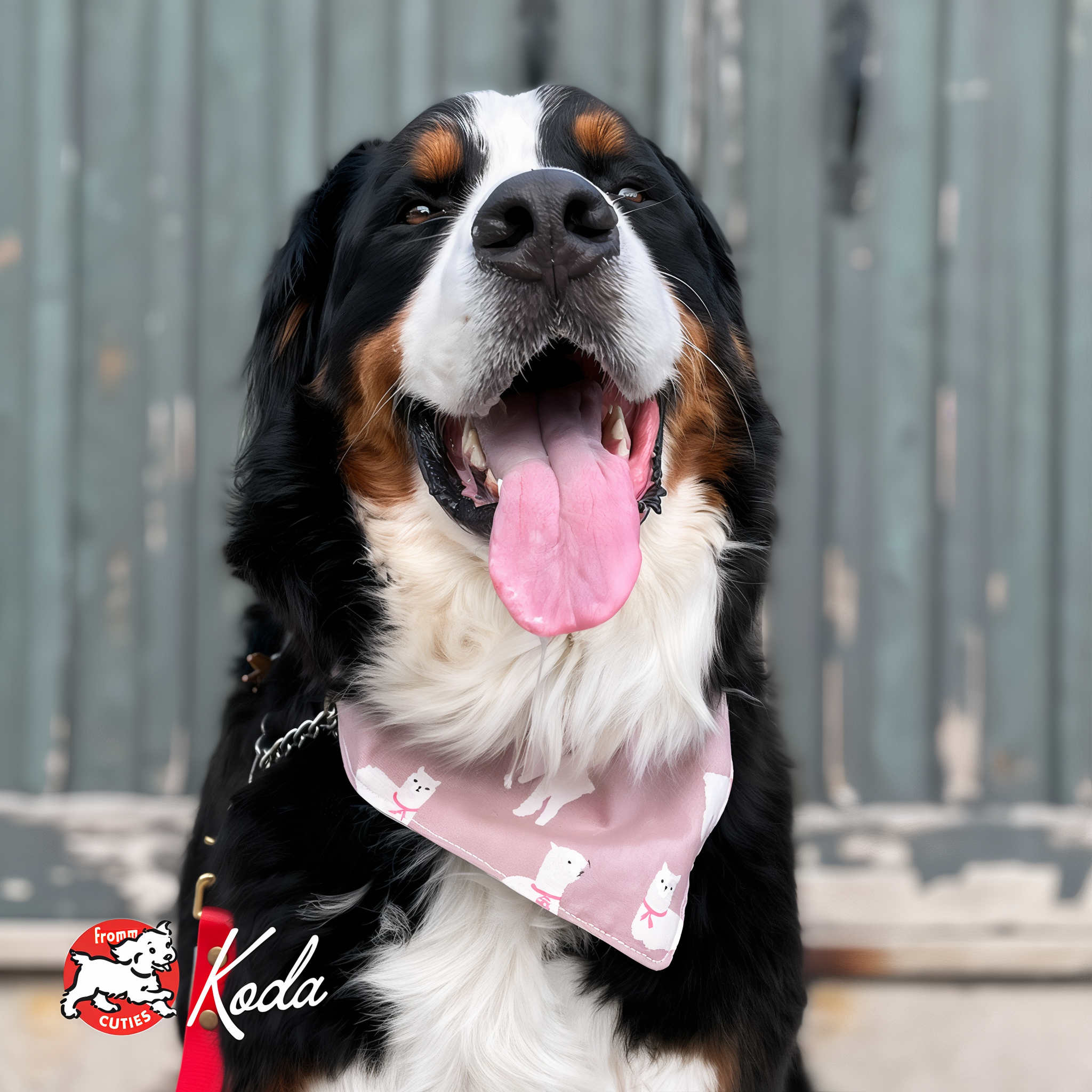 Dog Koda wearing a pink bandana, from the Fromm Cuties gallery