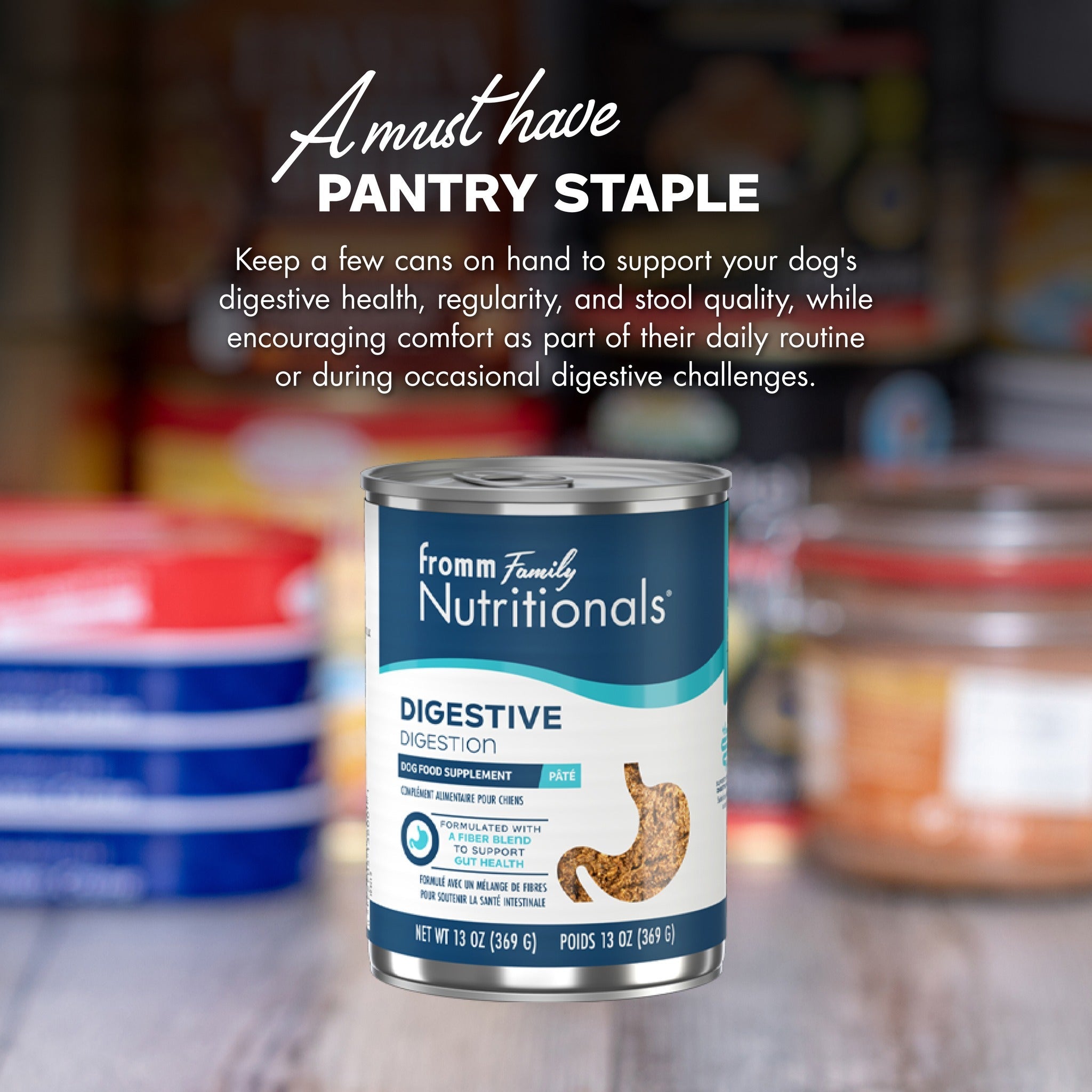 A must have pantry staple: Fromm Nutritionals Digestive can to support your dog's digestive health, regularity, and stool quality