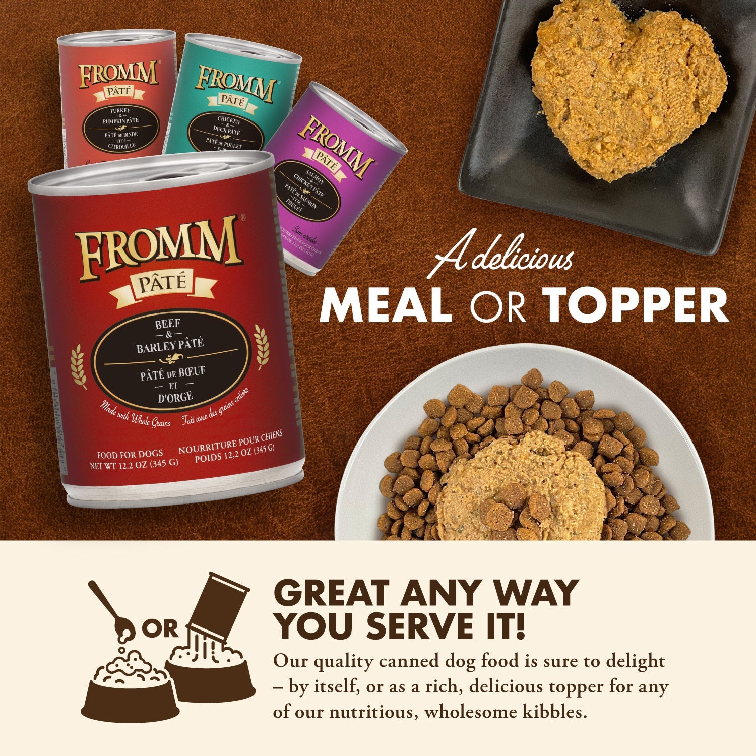 Fromm Pâté canned food served as a delicious meal or as a topper over kibble