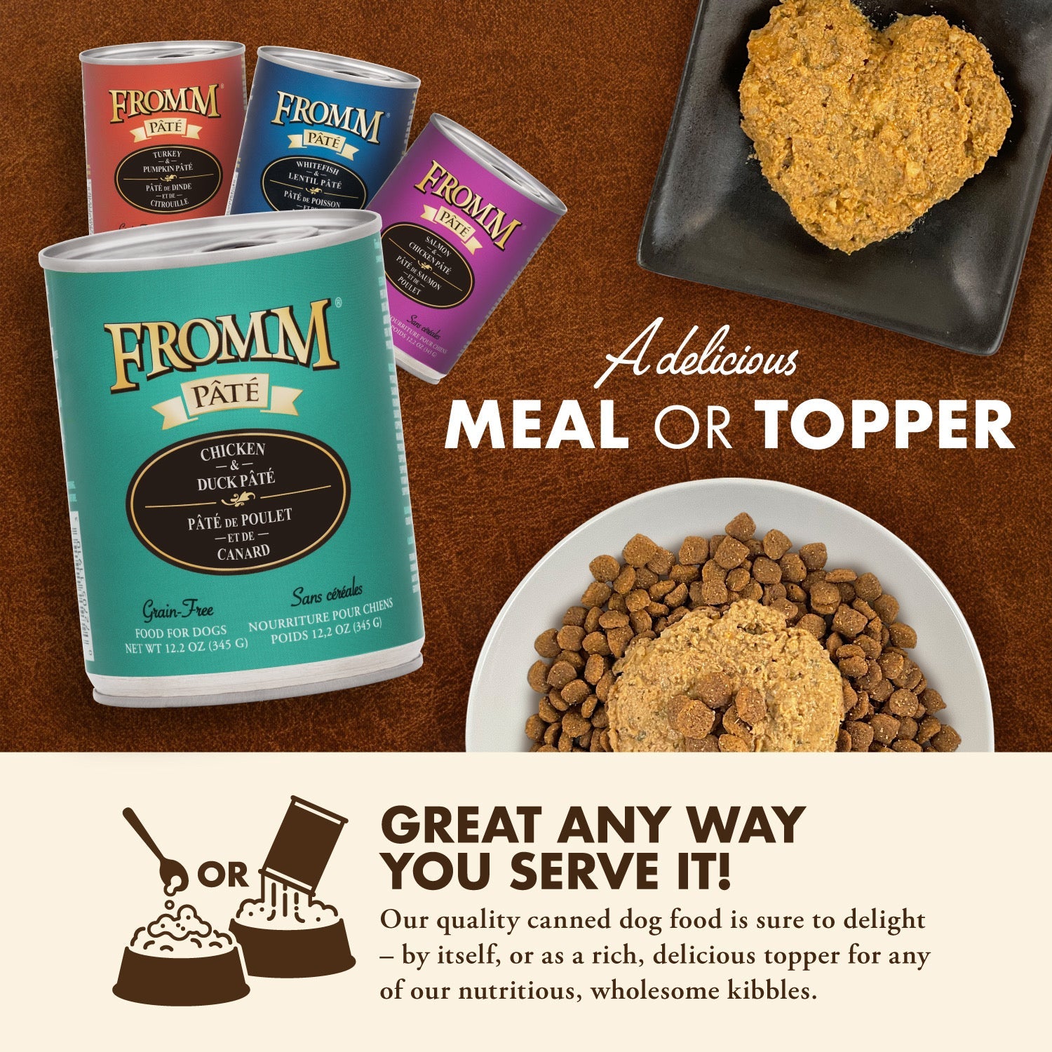 Fromm Pâté canned food served as a delicious meal or as a topper over kibble
