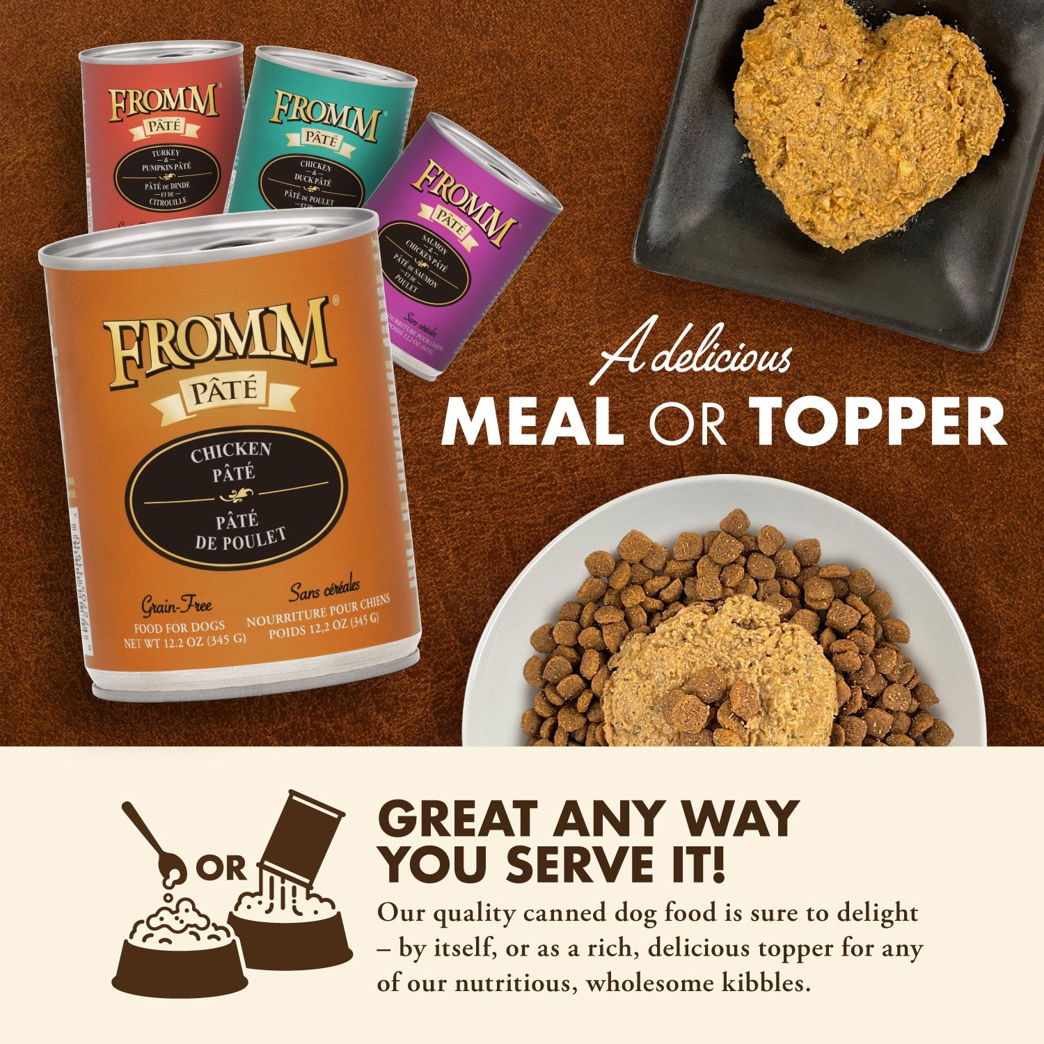 Fromm Pâté canned food served as a delicious meal or as a topper over kibble