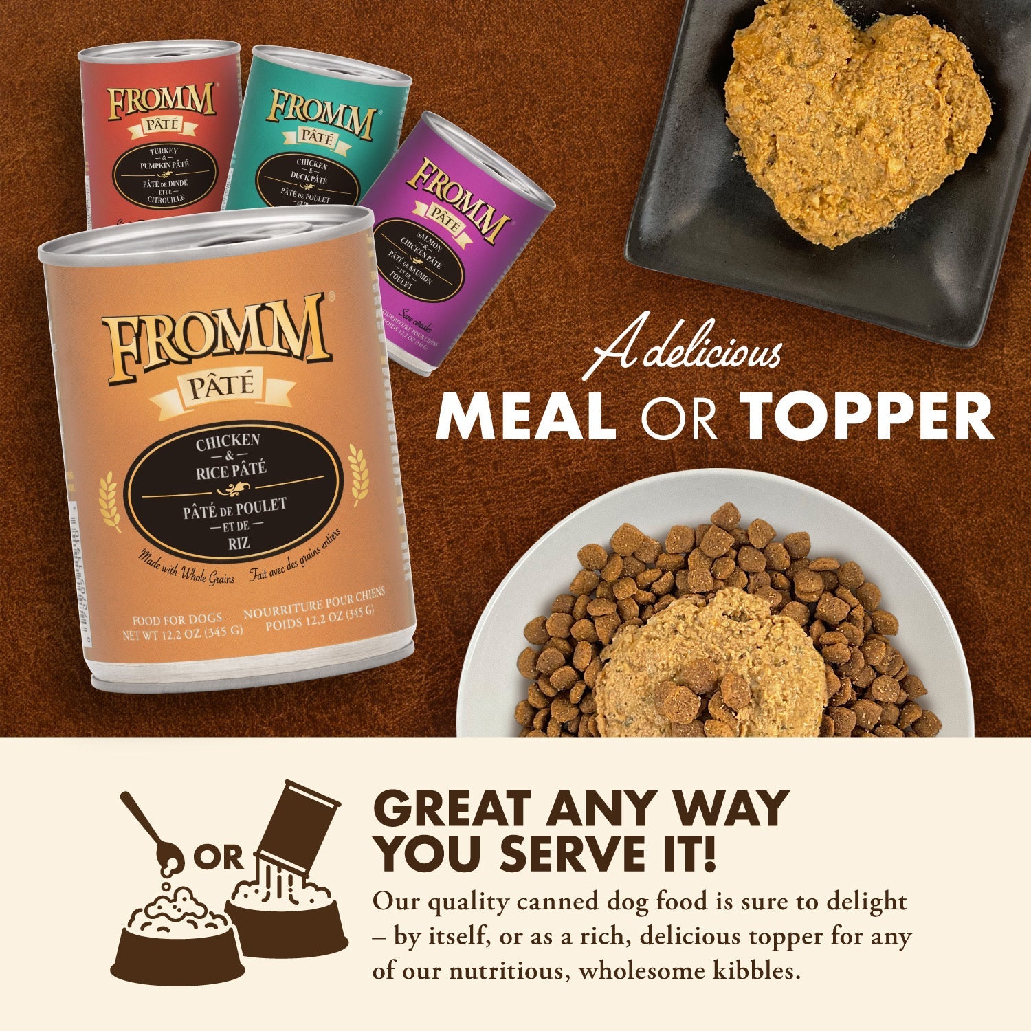 Fromm Pâté canned food served as a delicious meal or as a topper over kibble
