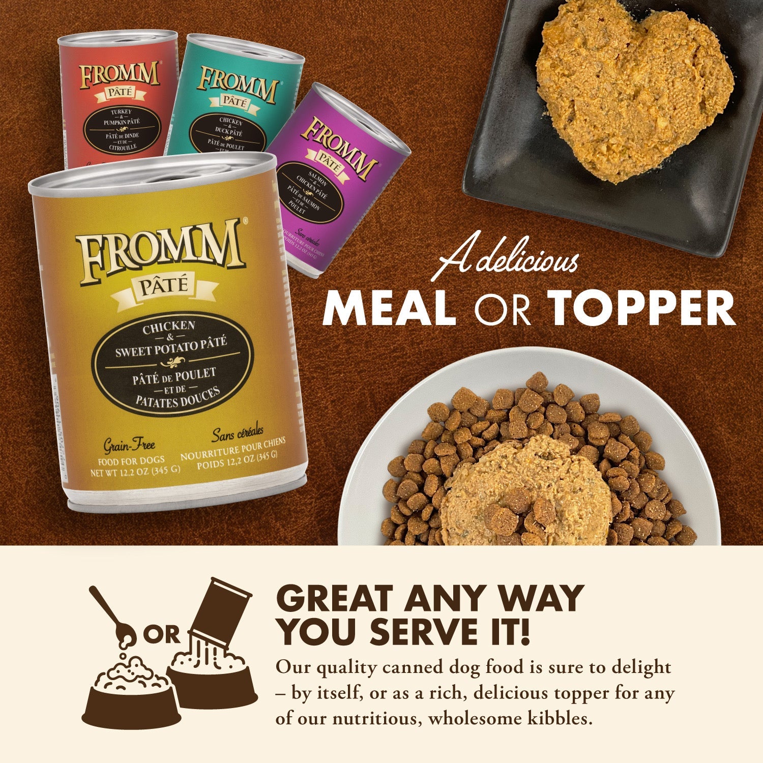 Fromm Pâté canned food served as a delicious meal or as a topper over kibble