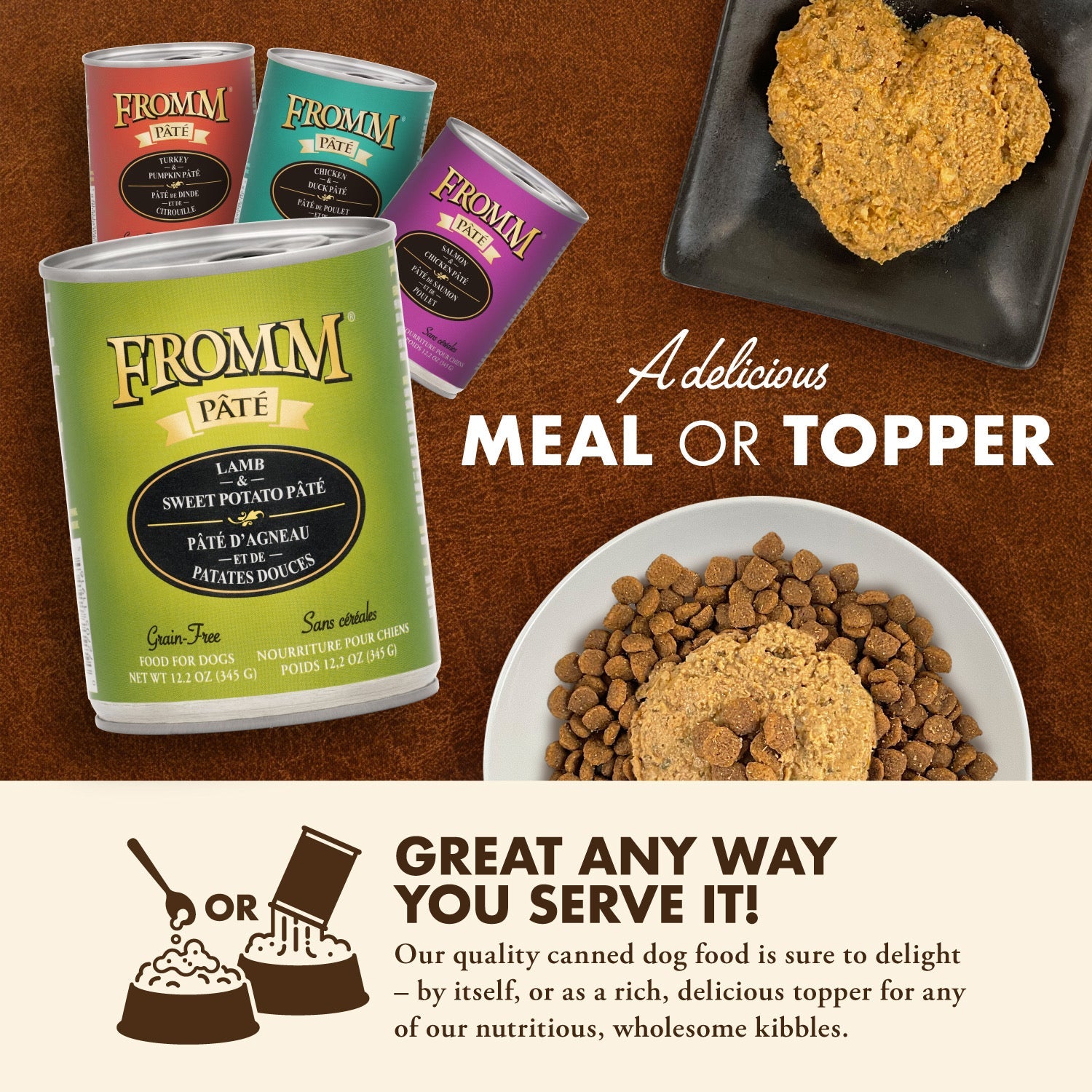 Fromm Pâté canned food served as a delicious meal or as a topper over kibble