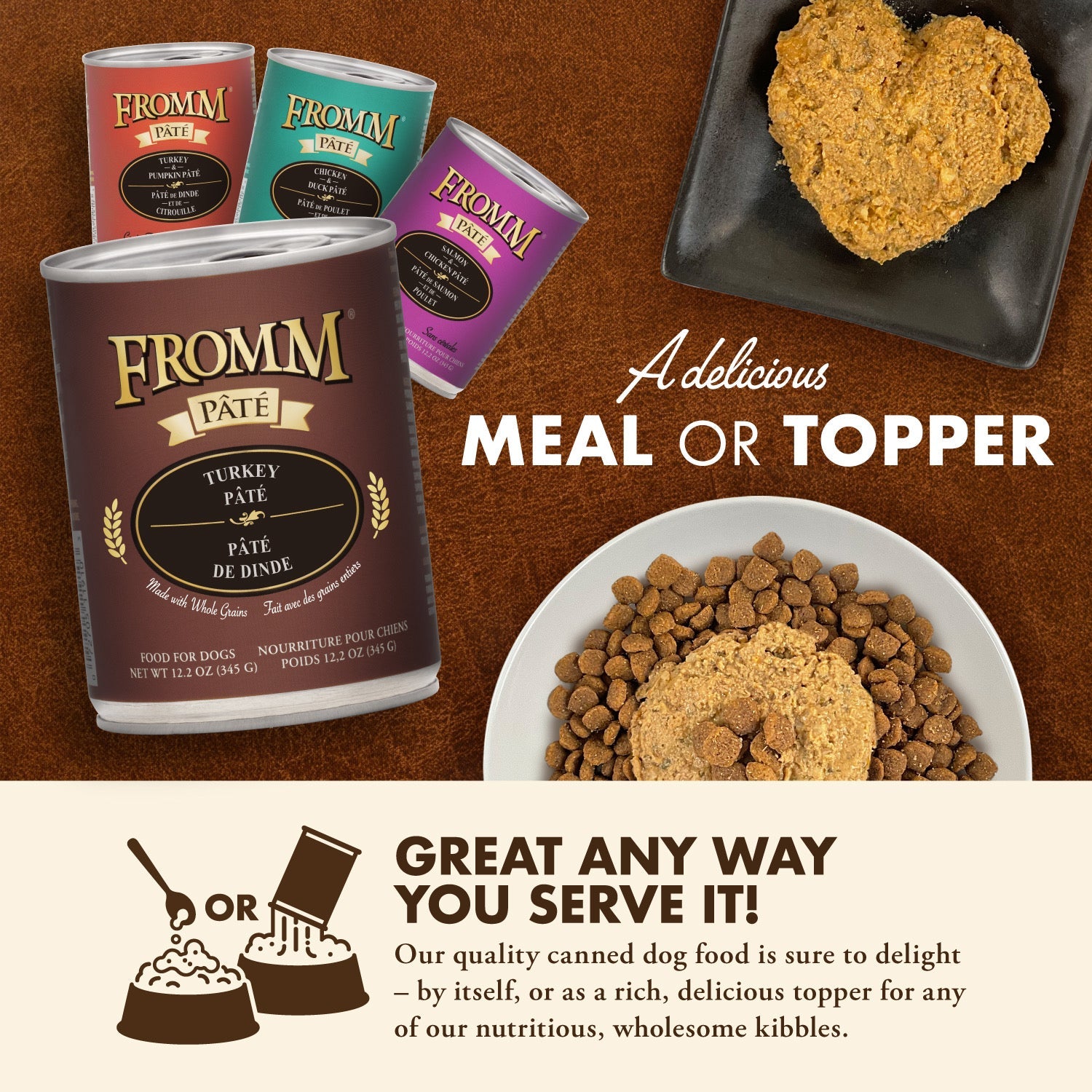 Fromm Pâté canned food served as a delicious meal or as a topper over kibble