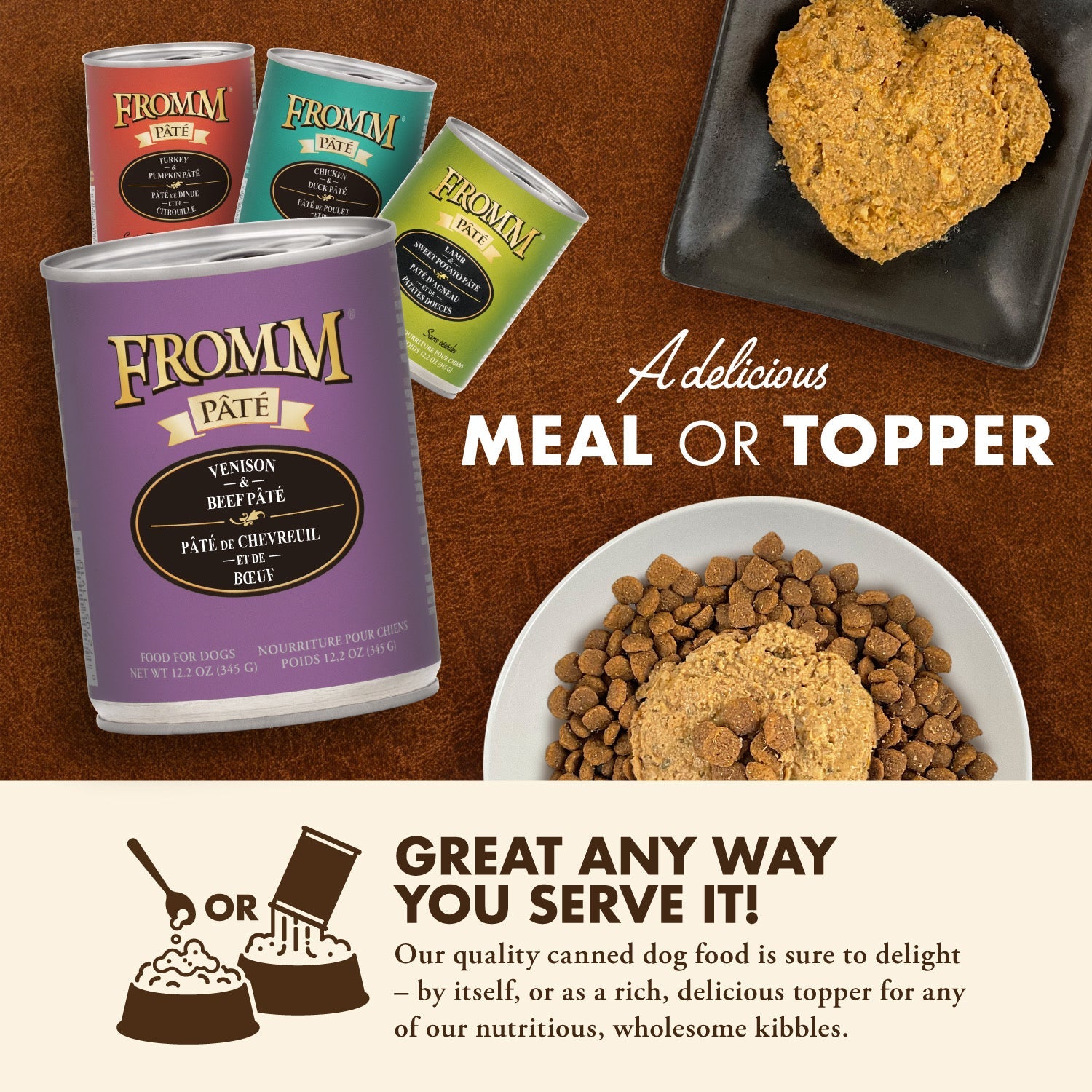 Fromm Pâté canned food served as a delicious meal or as a topper over kibble