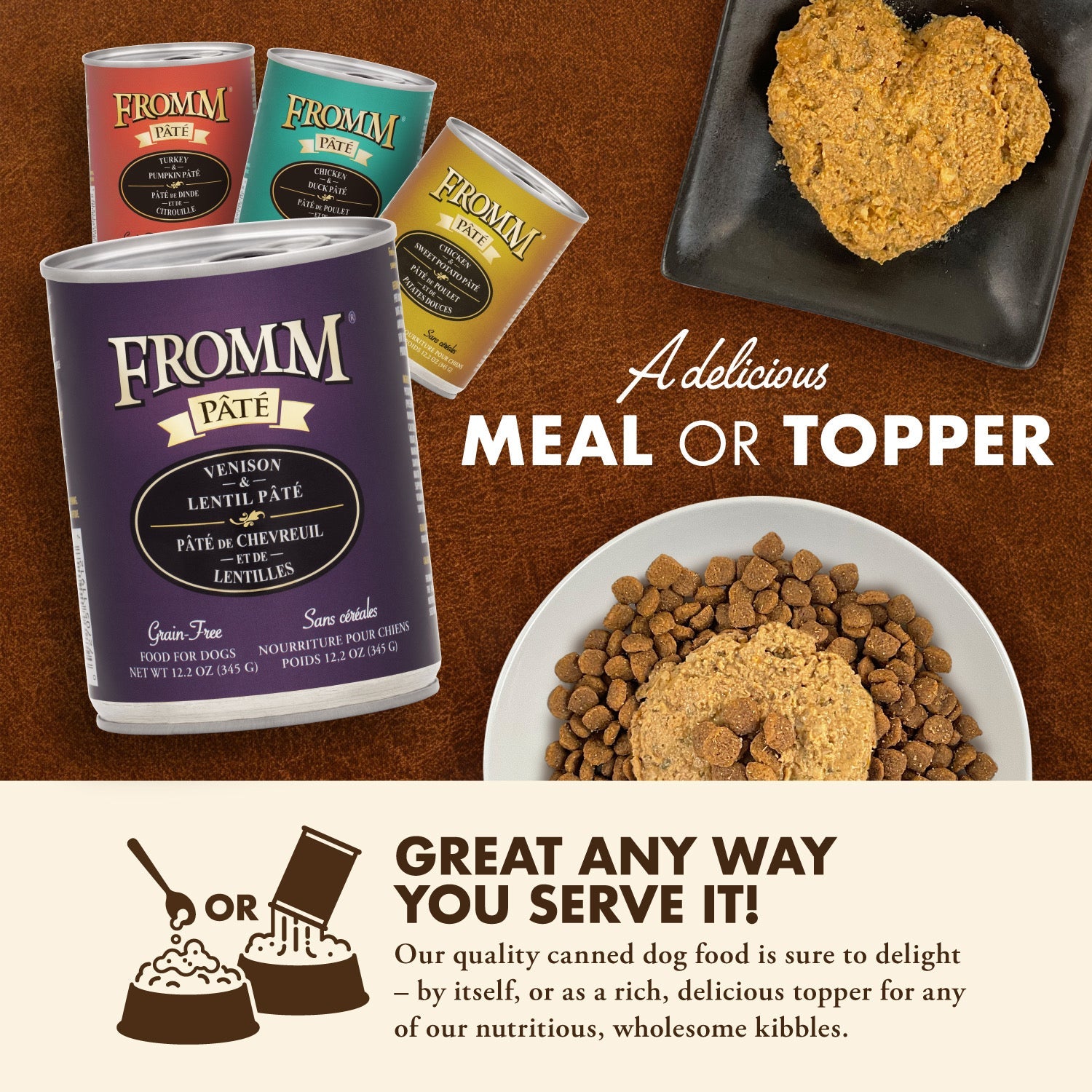 Fromm Pâté canned food served as a delicious meal or as a topper over kibble