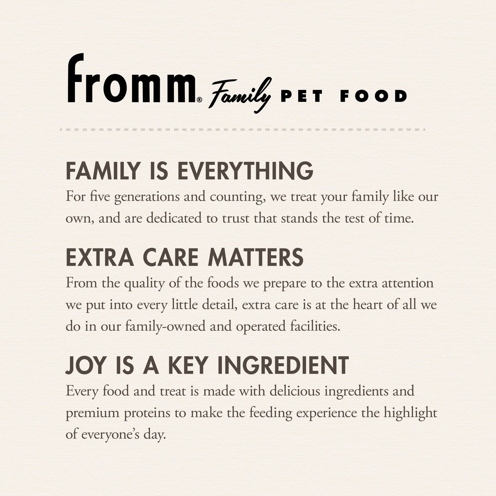 The Fromm Family Pet Food story: family is everything, extra care matters, joy is a key ingredient