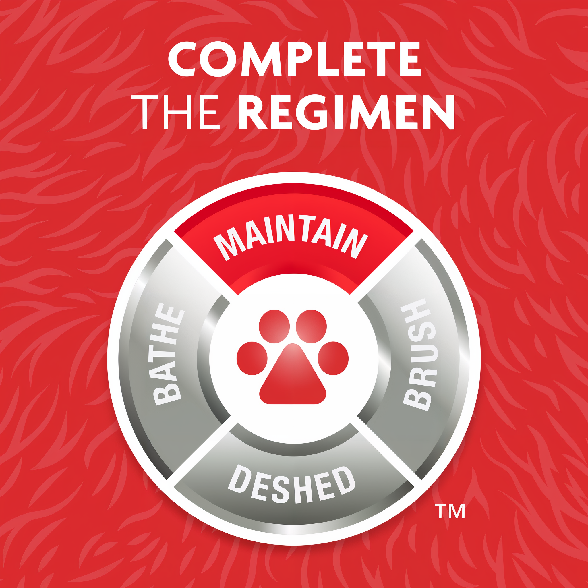 Complete the FURminator grooming regimen: bathe, deshed, brush, maintain