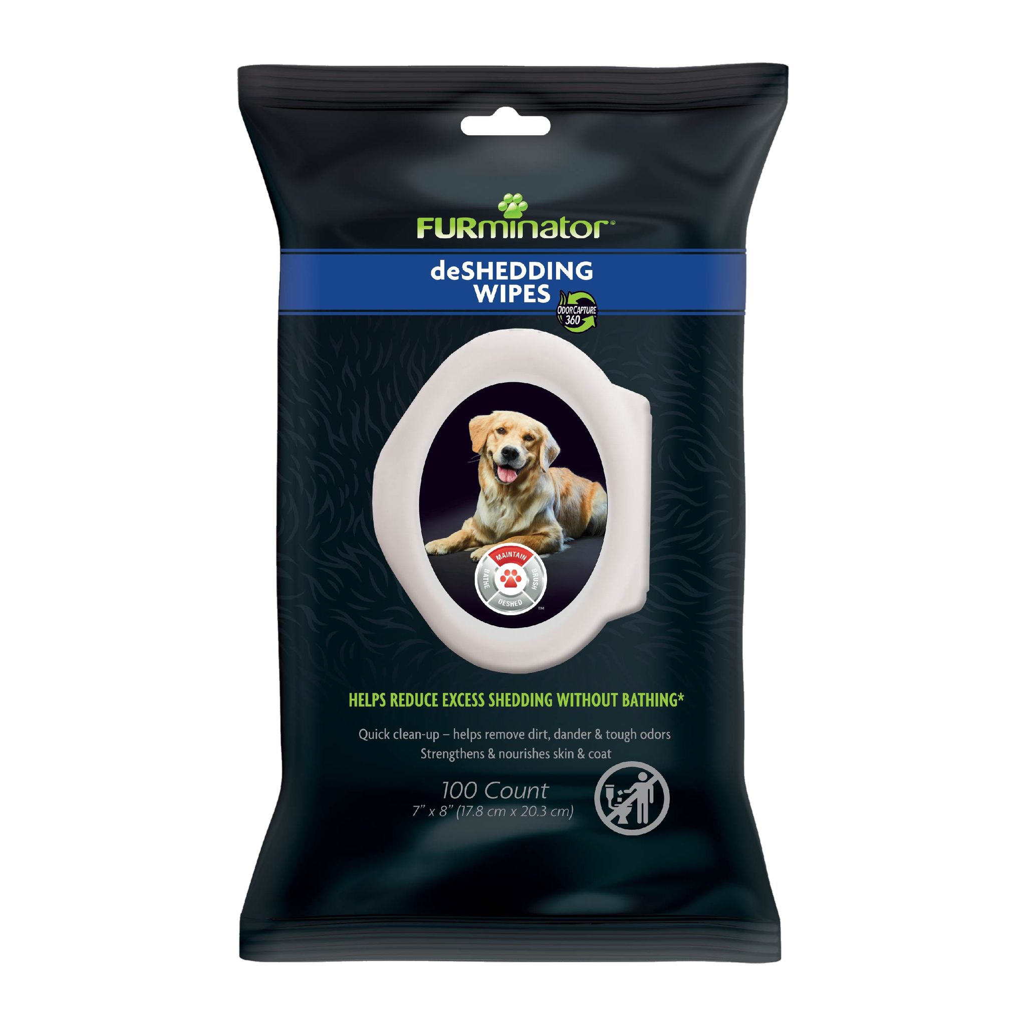 FURminator DeShedding Grooming Wipes for Dogs 100-count resealable pack front