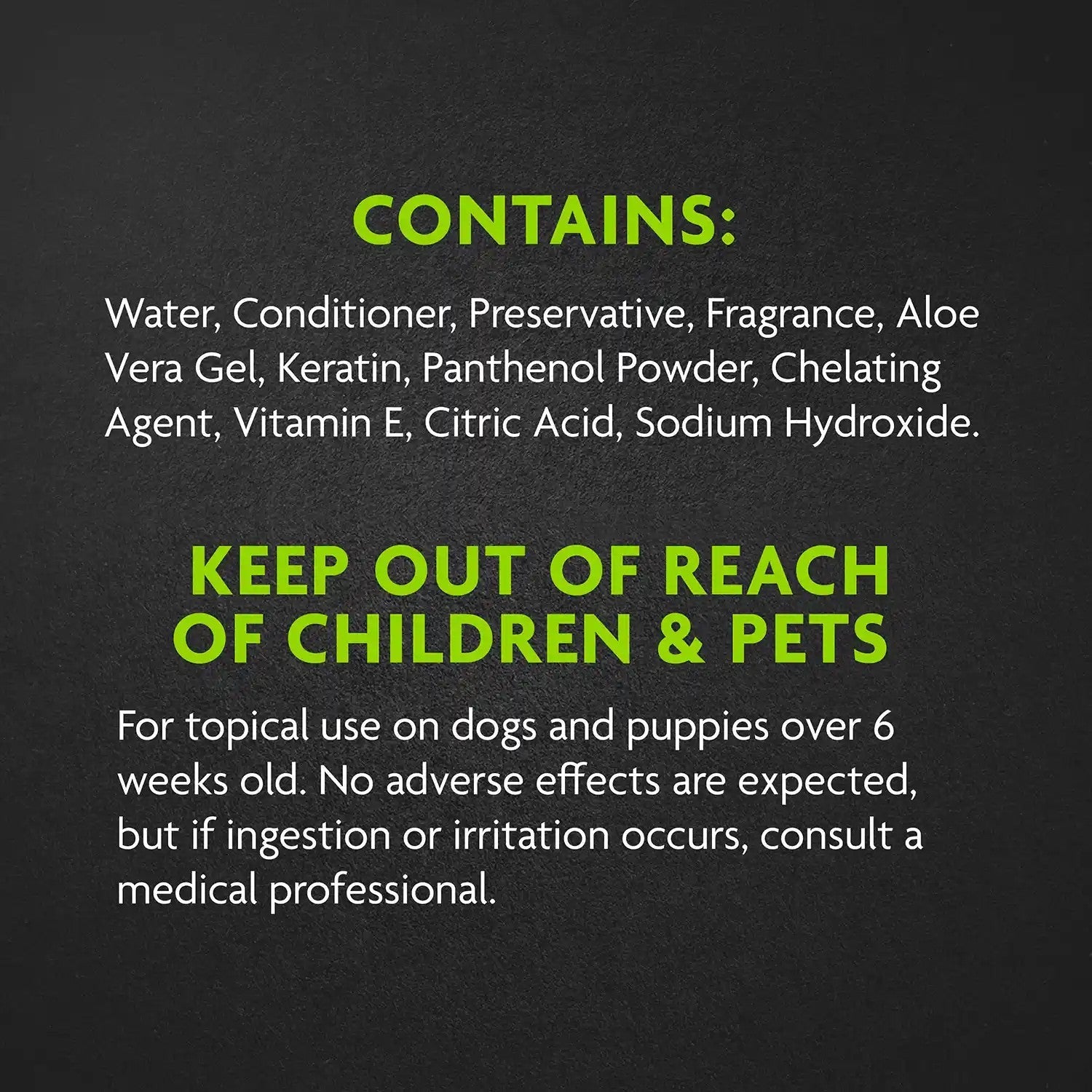 Contains aloe vera, keratin, and vitamin E