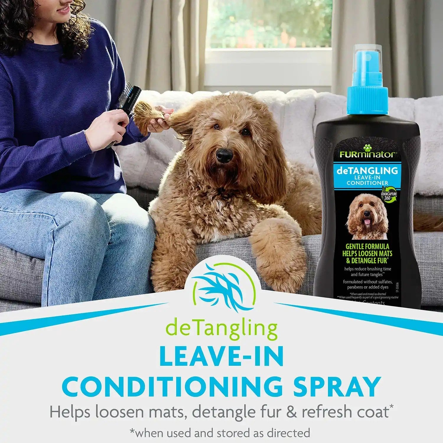 FURminator detangling leave-in conditioning spray for doodle coats