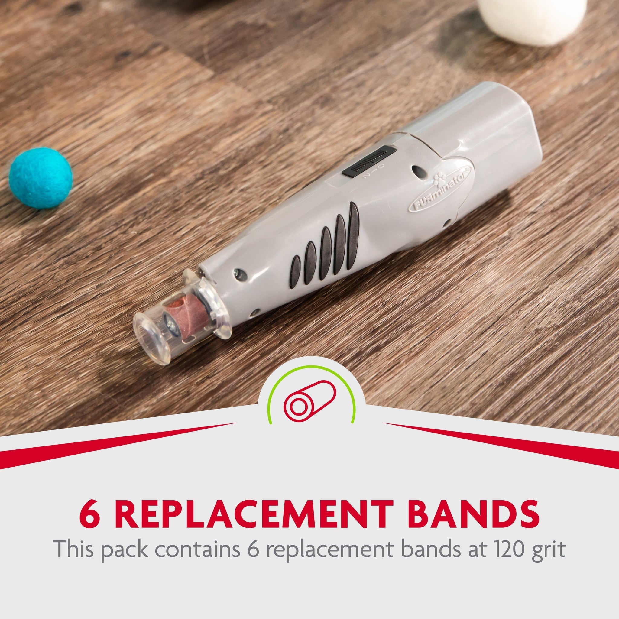 Pack contains six replacement grinding bands at 120 grit