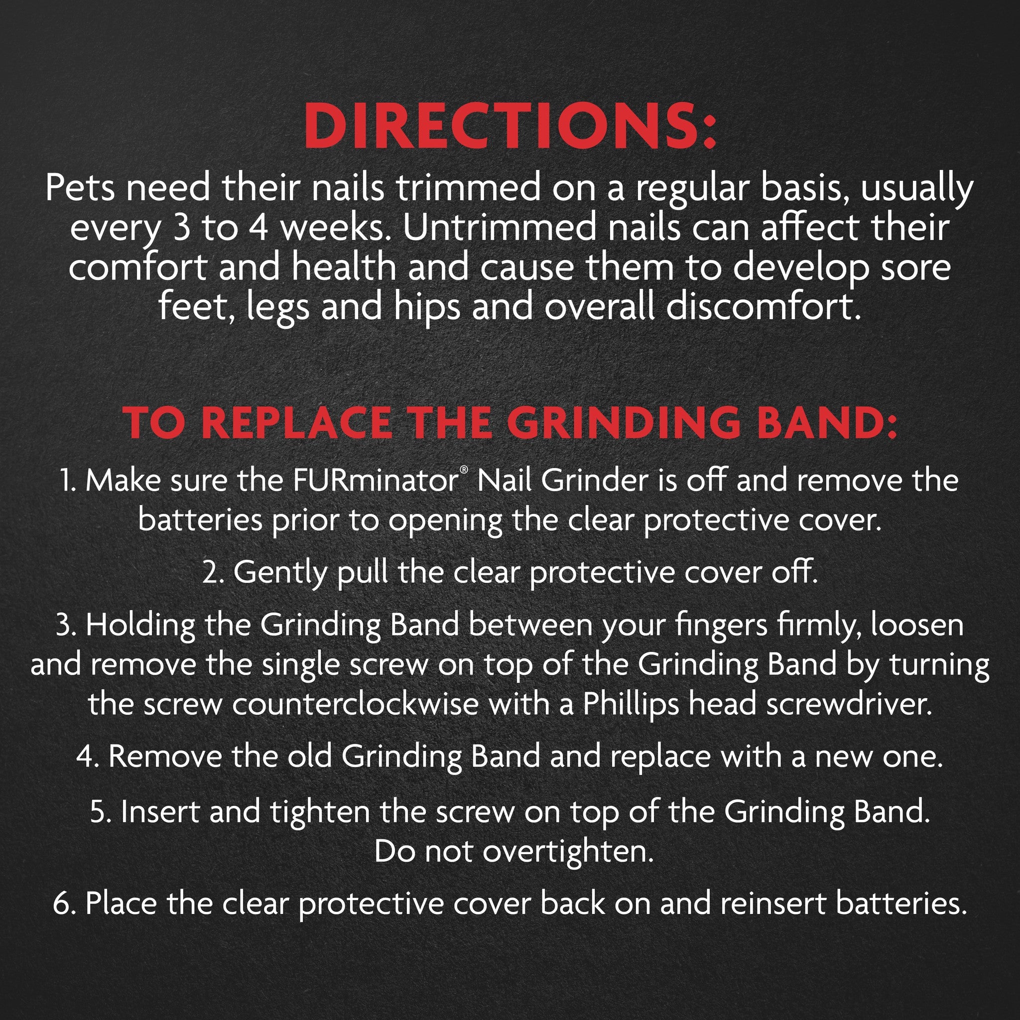 Directions for replacing the FURminator Nail Grinder grinding band