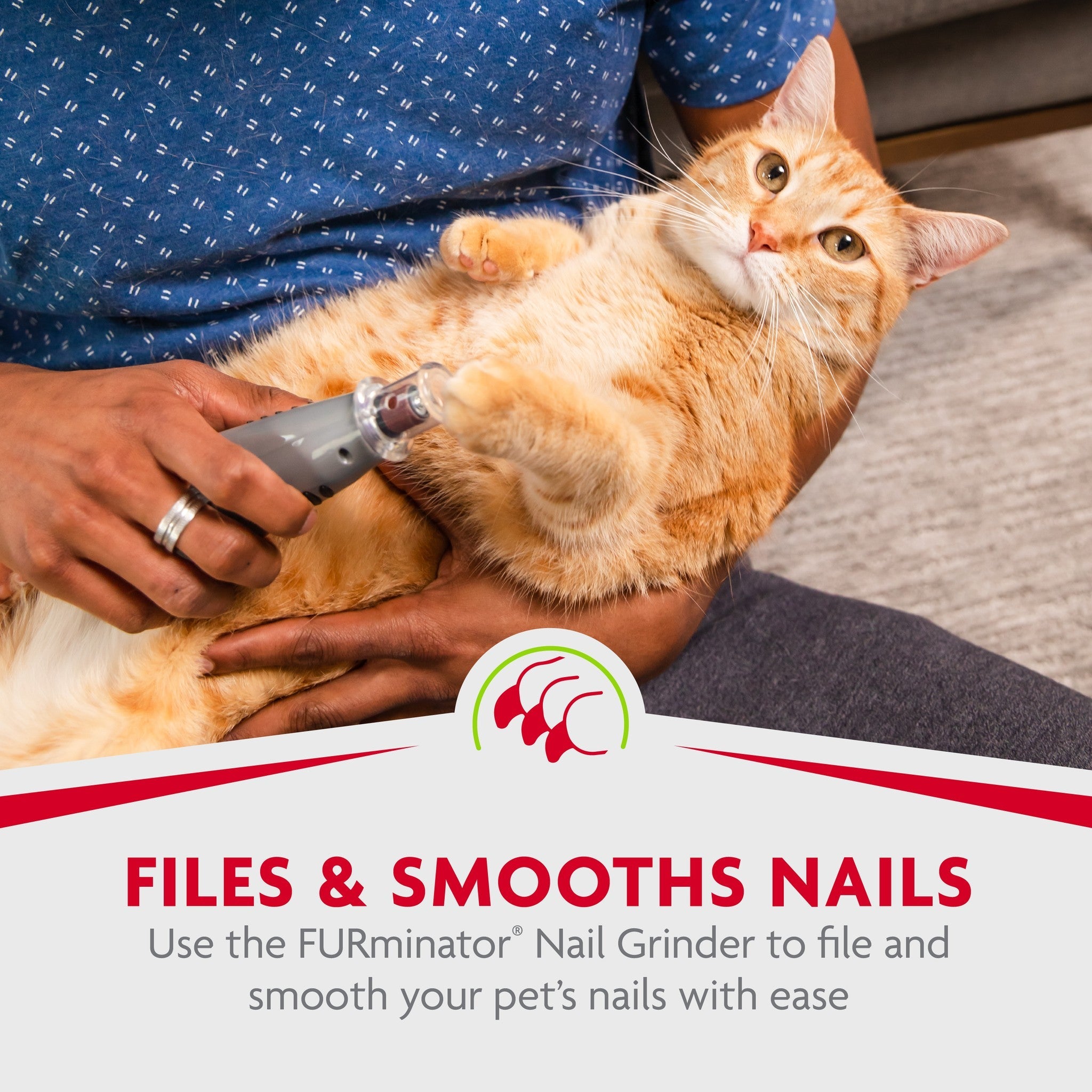 FURminator Nail Grinder files and smooths a cat's nails