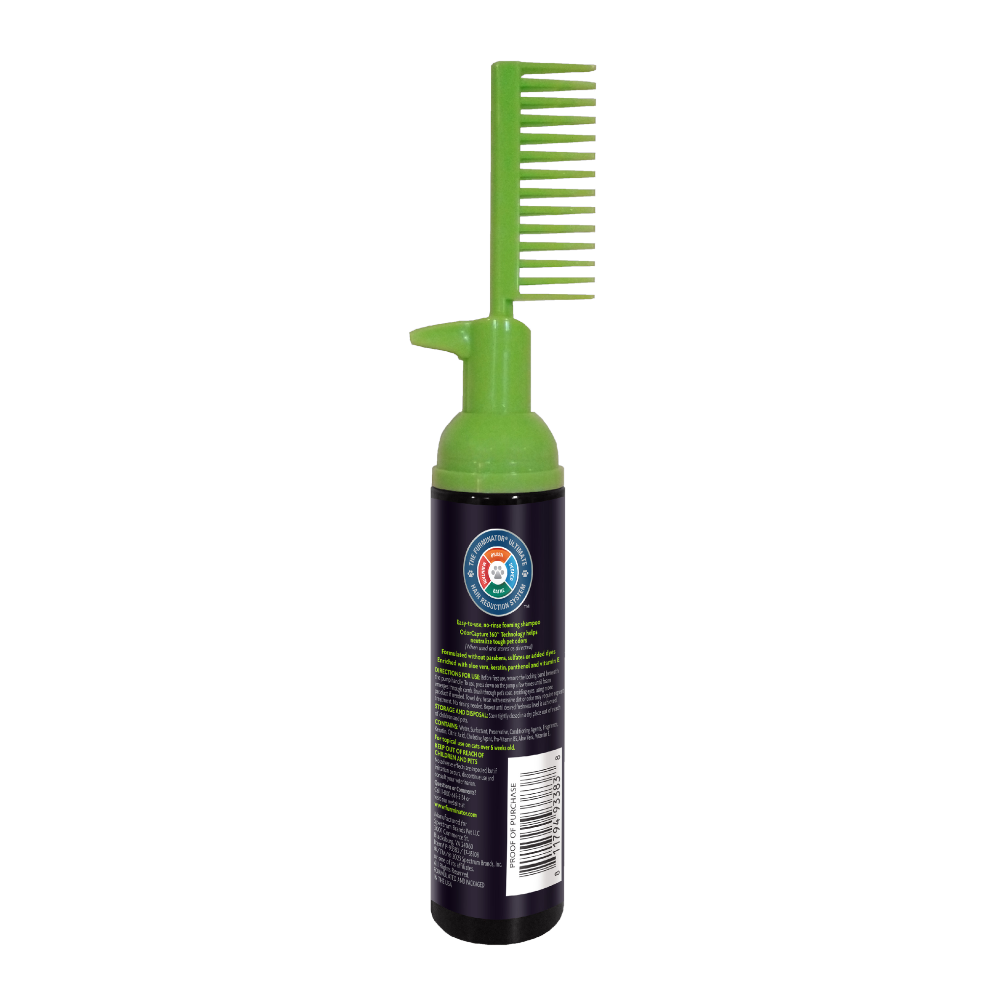 FURminator Tub-Free deShedding Foam Comb for Cats back label