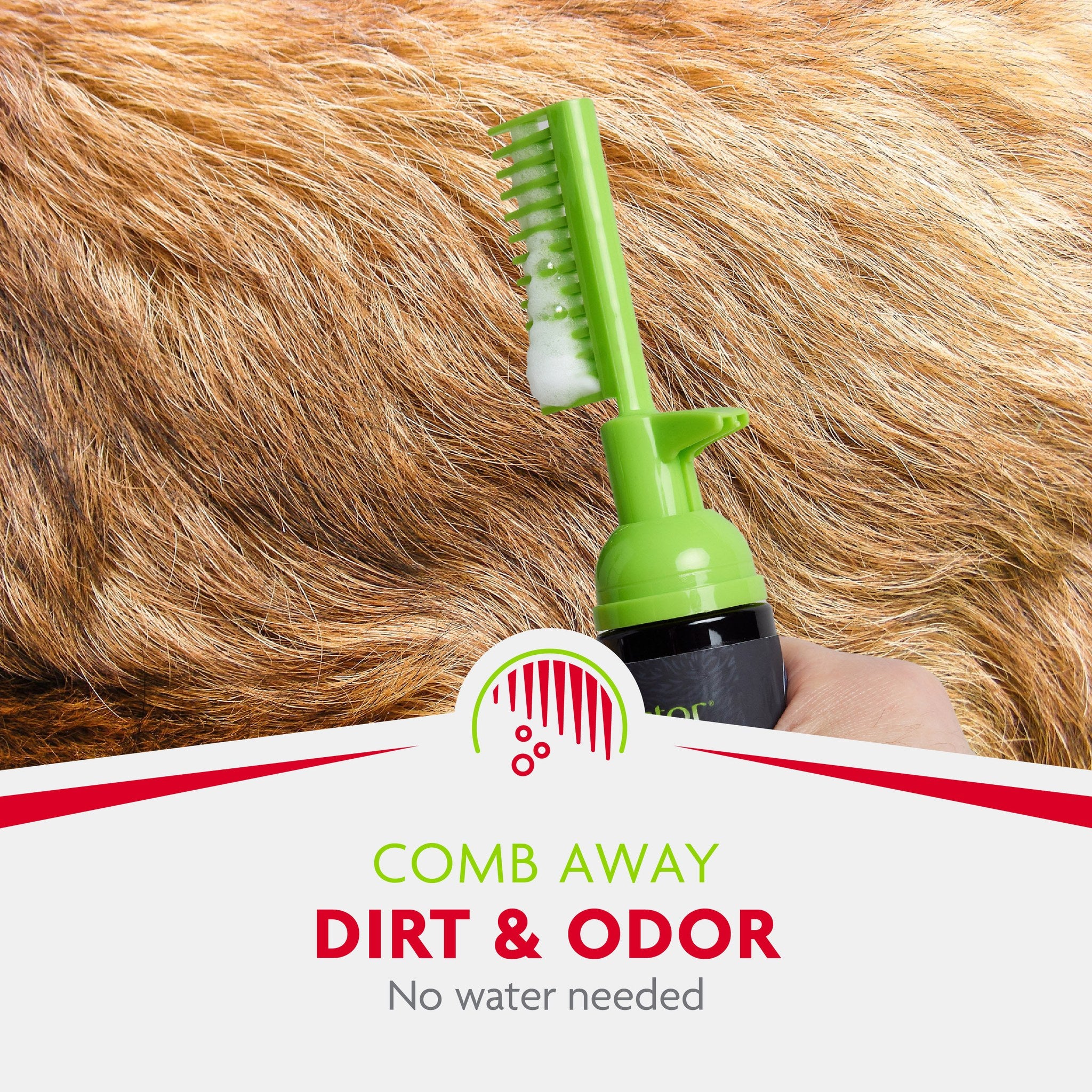 Comb away dirt and freshen your dog coat without water