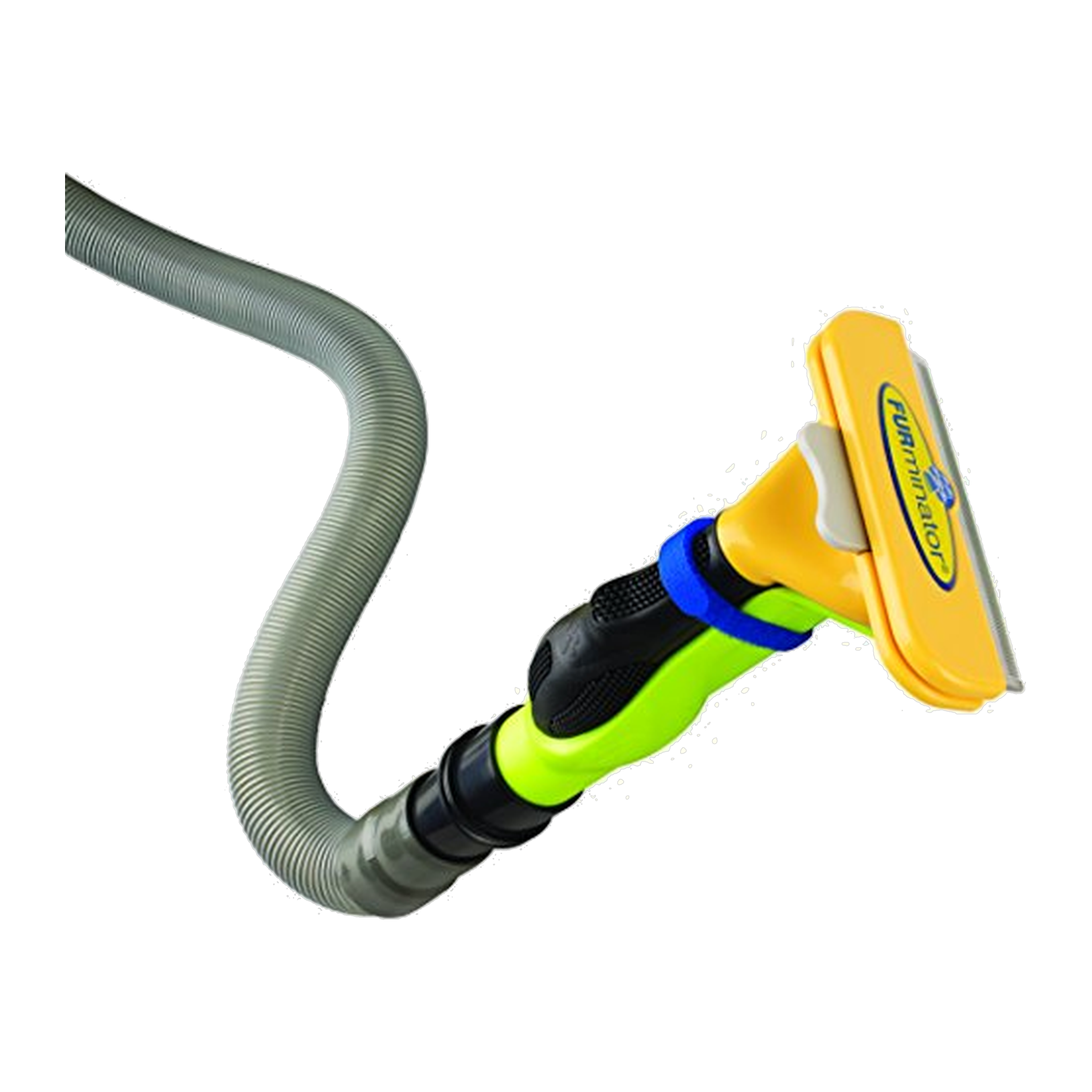 FURminator Vacuum Accessory attached to a deShedding tool and connected to a vacuum hose
