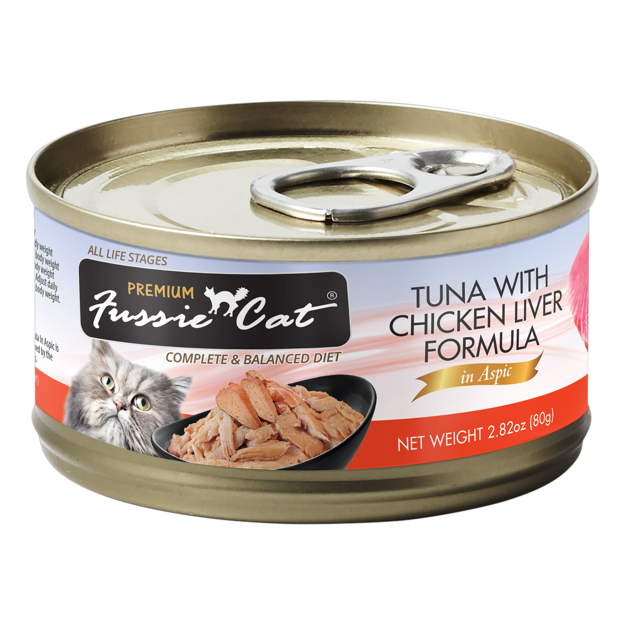 Fussie Cat Premium Tuna with Chicken Liver Formula in Aspic Wet Cat Food package