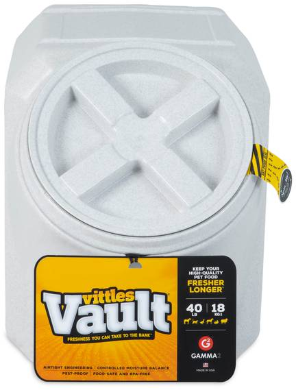 Gamma2 Vittles Vault Outback stackable 40 lb dry pet food container.