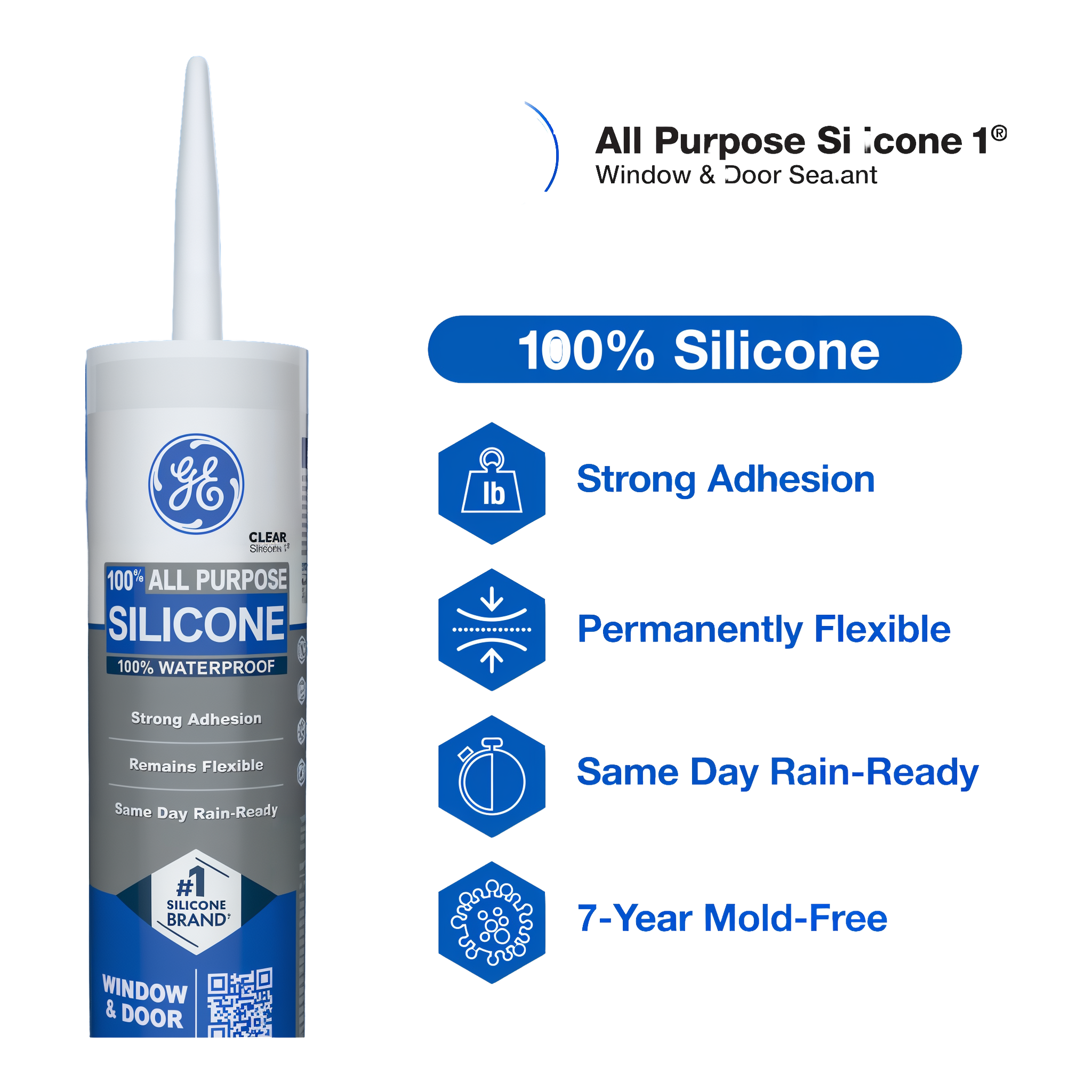 GE All Purpose Silicone 1 Sealant in White, 10.1 fl oz cartridge for weatherproof gap and joint sealing