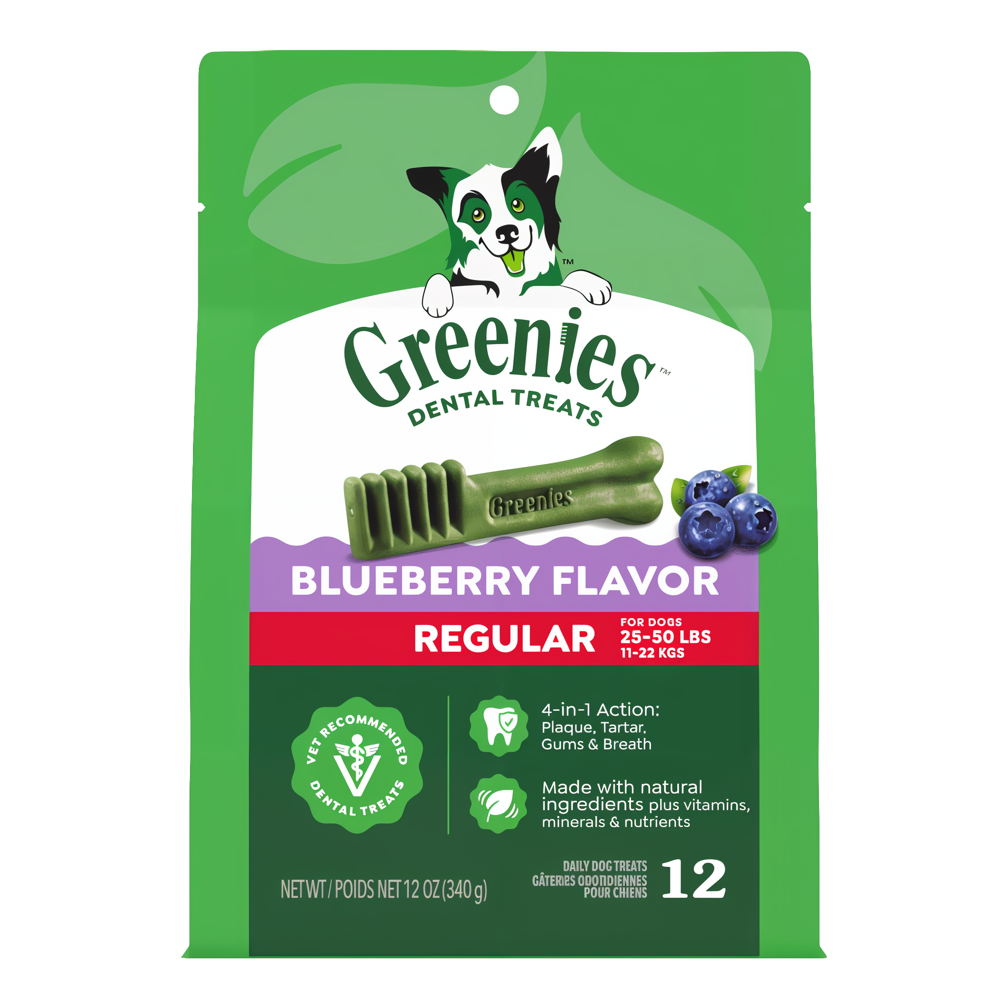 Greenies Blueberry Regular dental dog treats 12 OZ pack, 12 treats