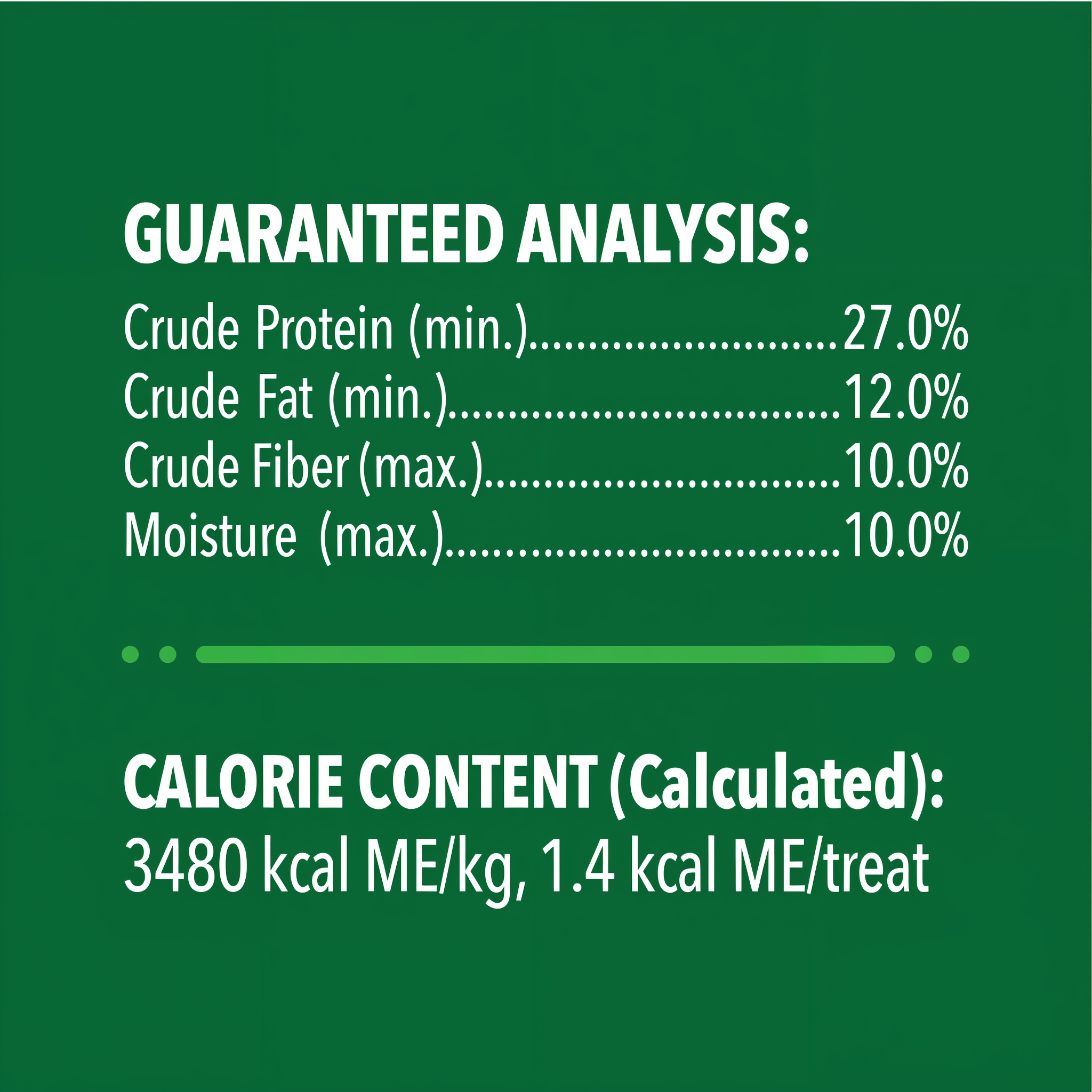 Greenies Feline Dental Catnip Flavor Cat Treats guaranteed analysis and calorie content