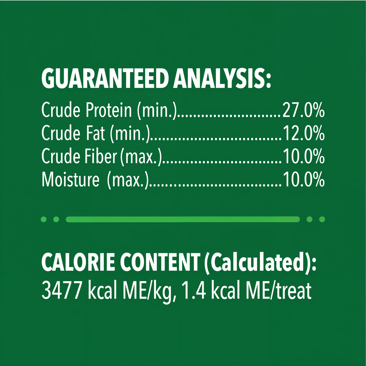 Greenies Feline Dental Tempting Tuna Flavor Cat Treats guaranteed analysis and calorie content
