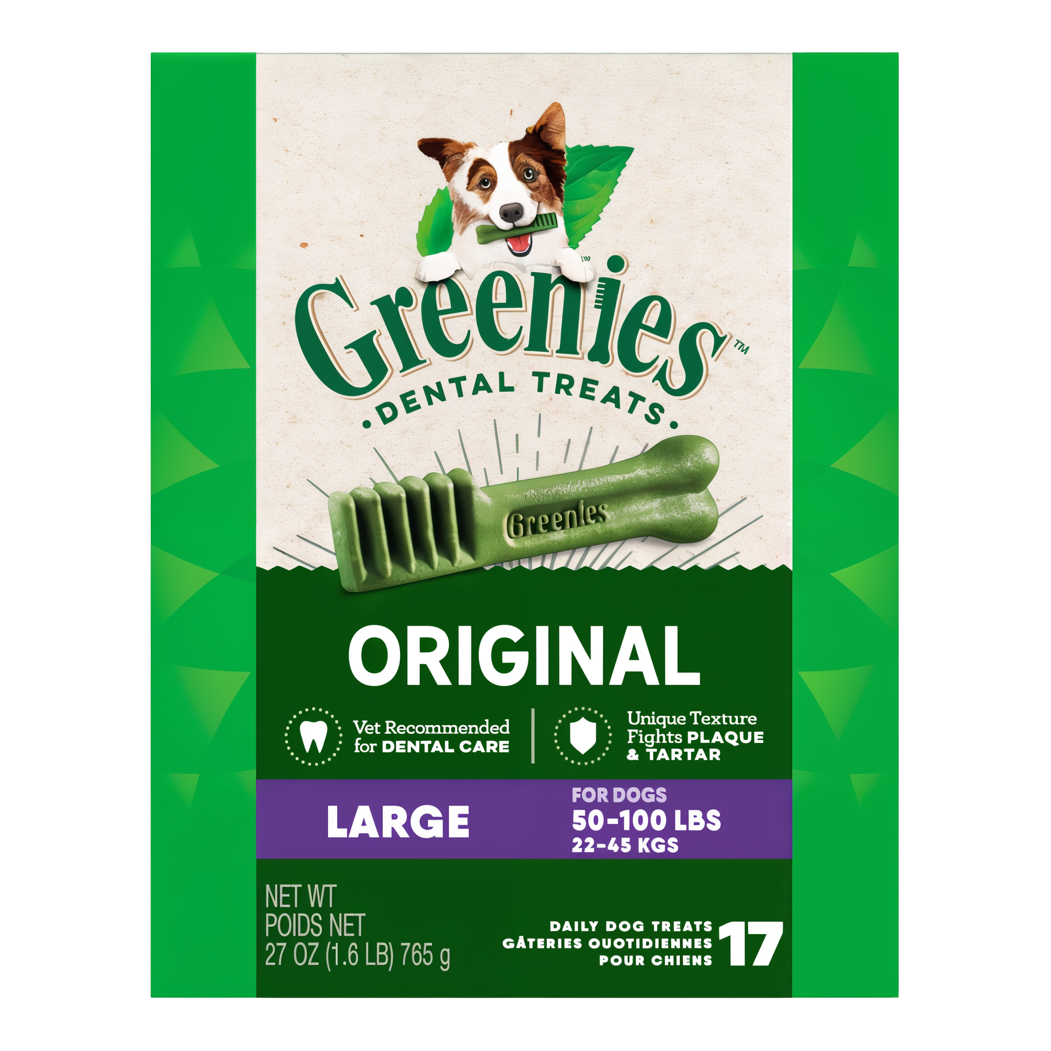 Greenies Original Large dental dog treats 27 OZ pack, 17 treats