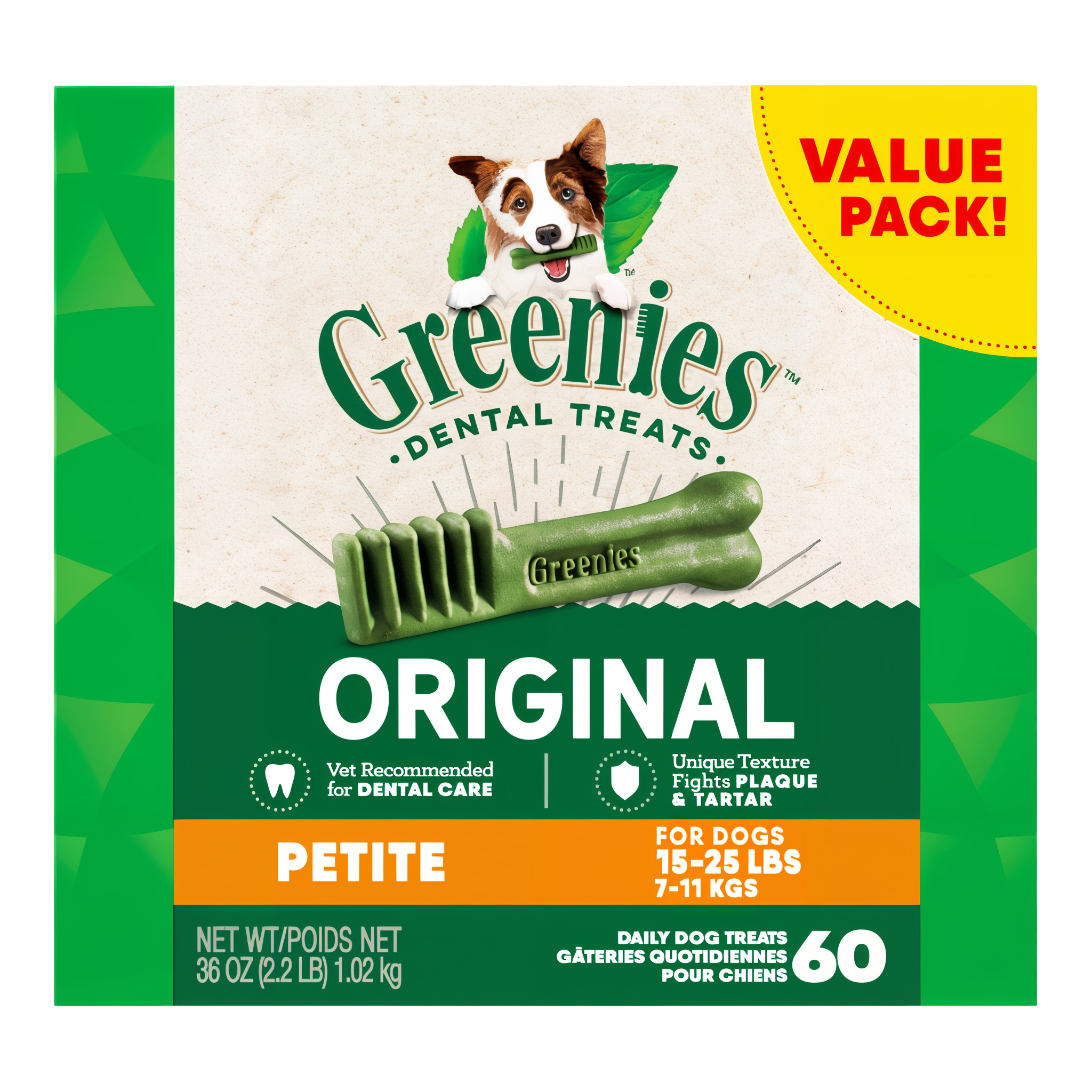 Greenies Original Petite dental dog treats 36 OZ pack, 60 treats
