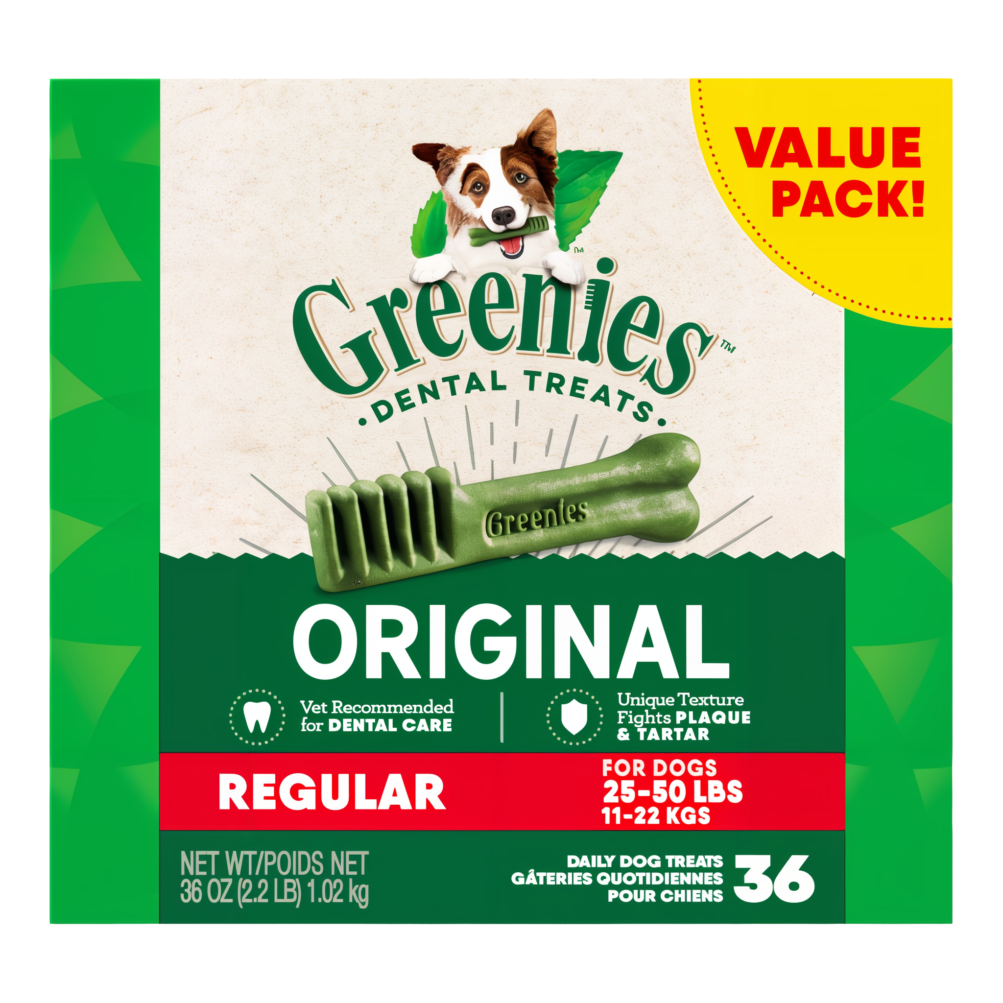 Greenies Original Regular dental dog treats 36 OZ pack, 36 treats