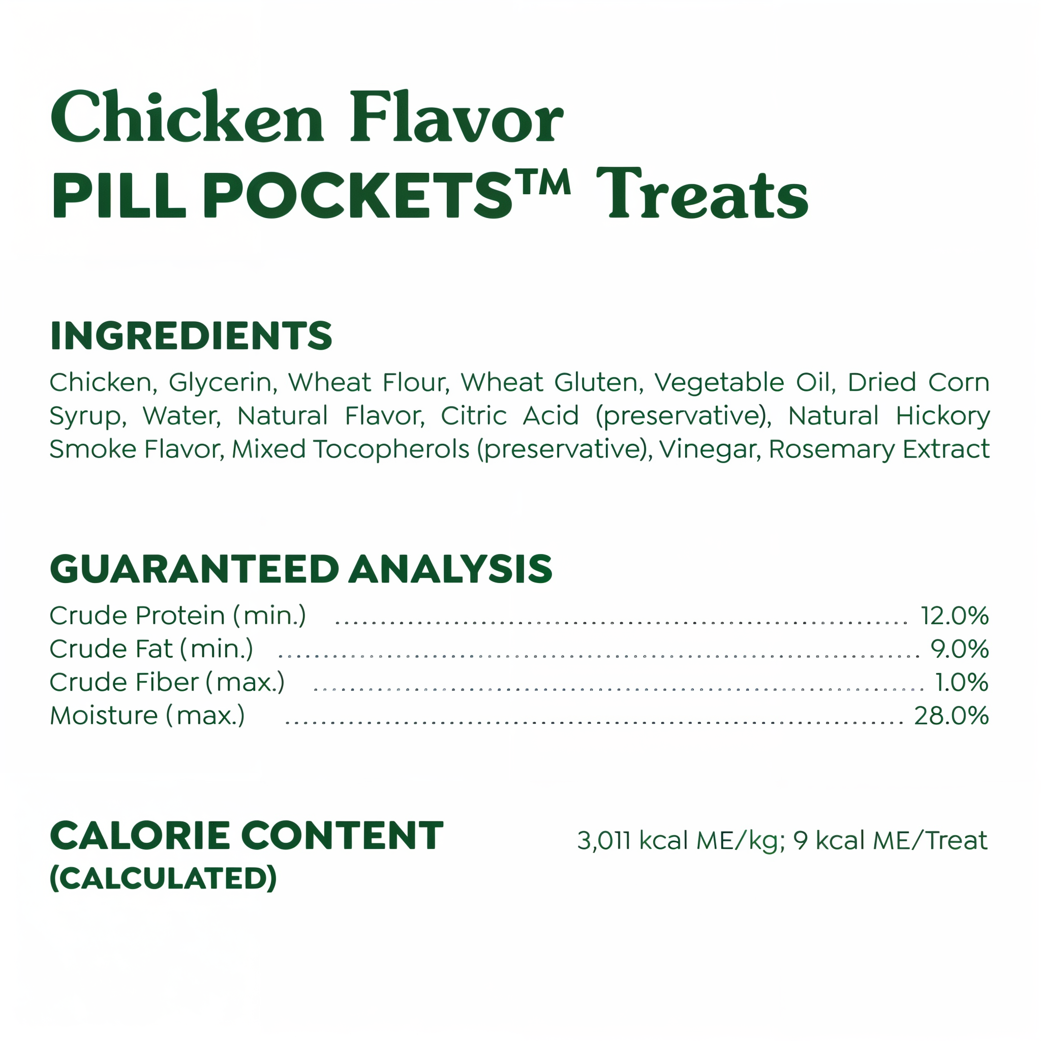 Greenies Pill Pockets Tablet Size Chicken Flavor Soft Dog Treats ingredients and guaranteed analysis