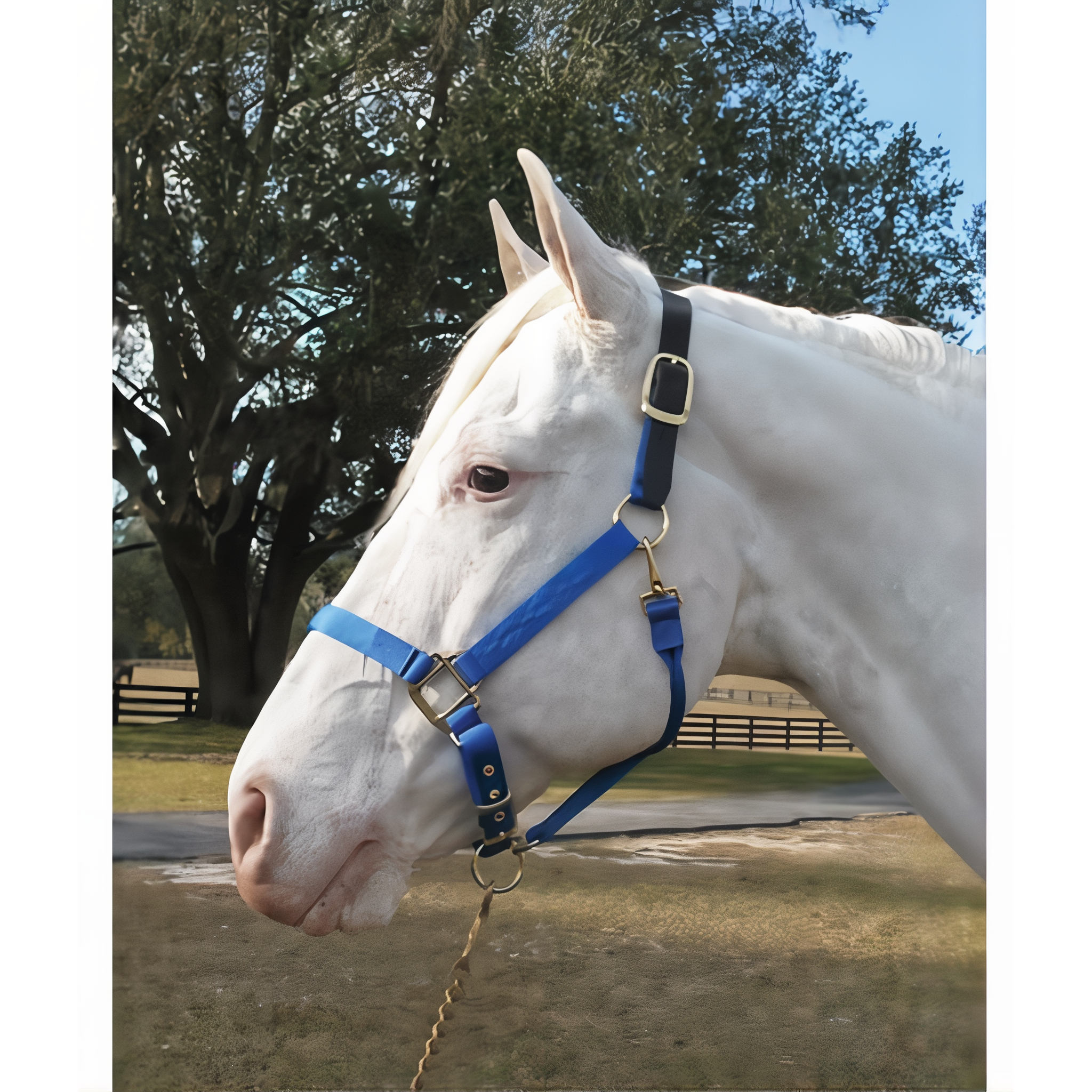 Blue Hamilton Halter Company Adjustable Halter With Leather Headpole, Small size