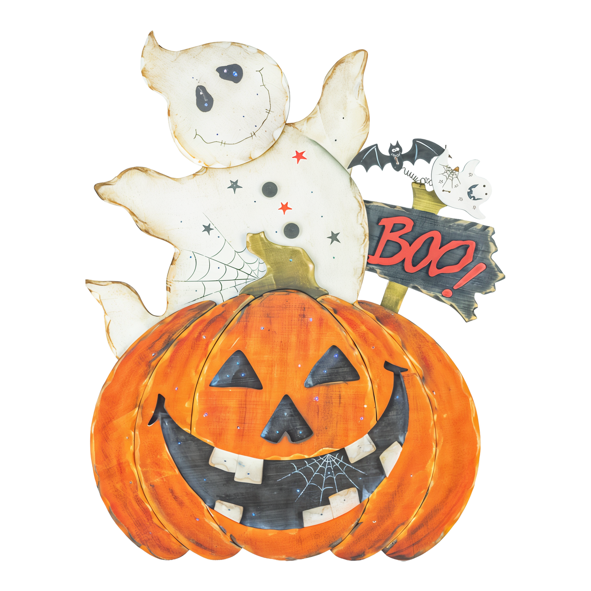 Hanna's Handiworks Boo Ghost and Pumpkin Easel with Lights -- product image