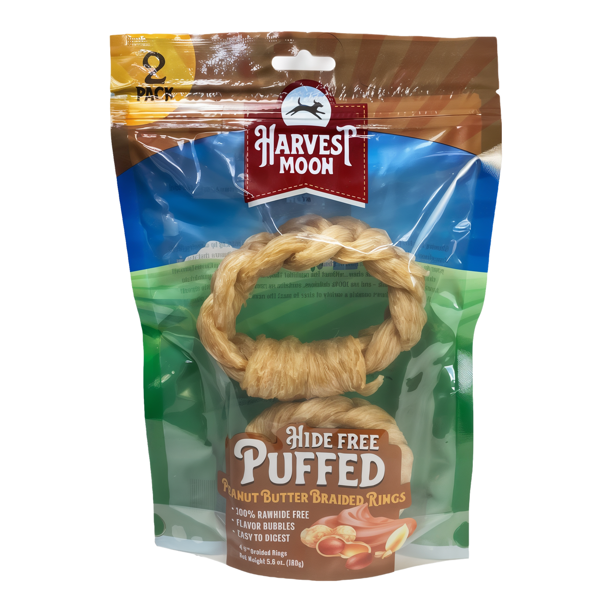 Harvest Moon Hide Free Puffed Peanut Butter Braided Rings 2 Pack bag front