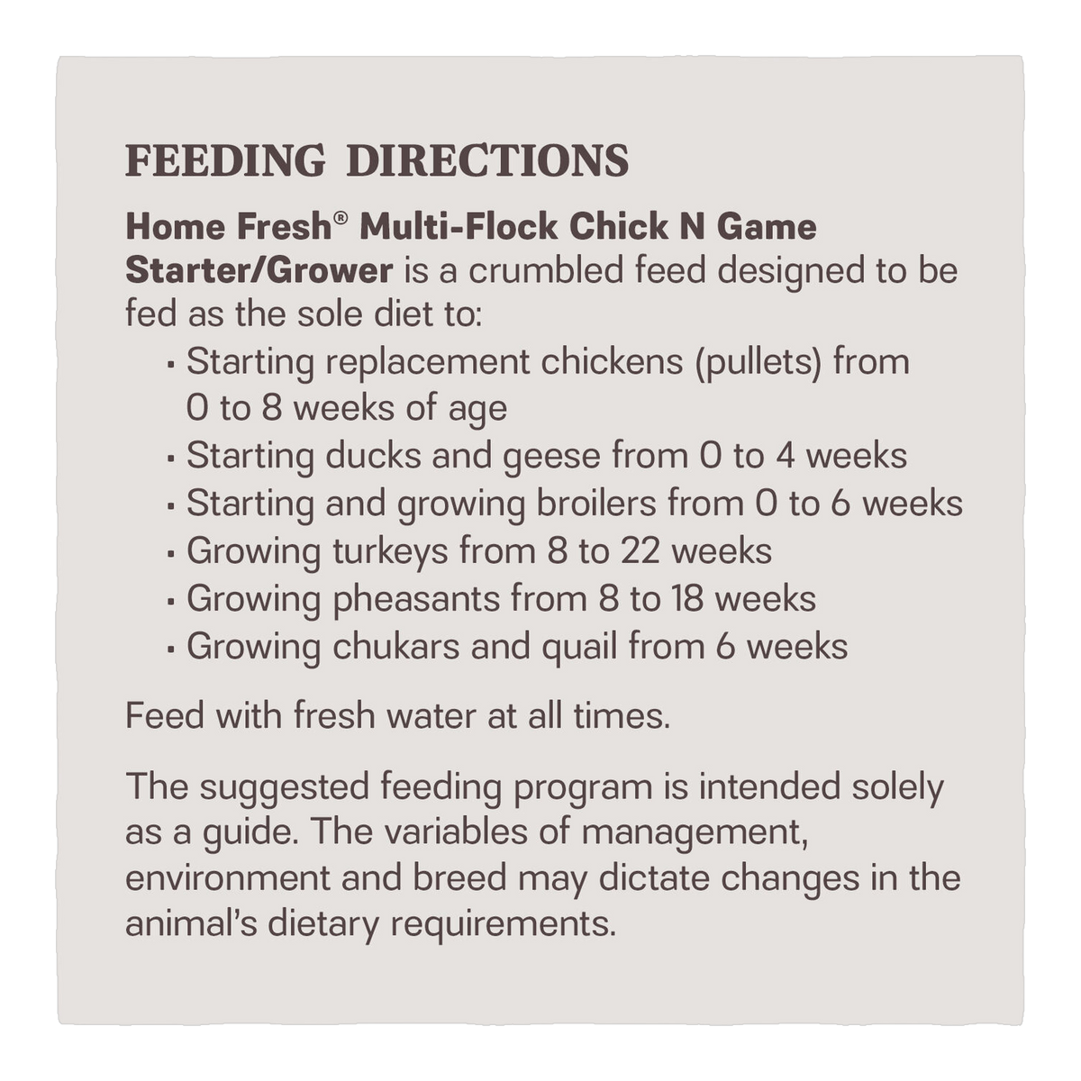 Home Fresh Multi-Flock Chick N Game Starter Grower Crumble mfchickngamestartgrow 50 feeding