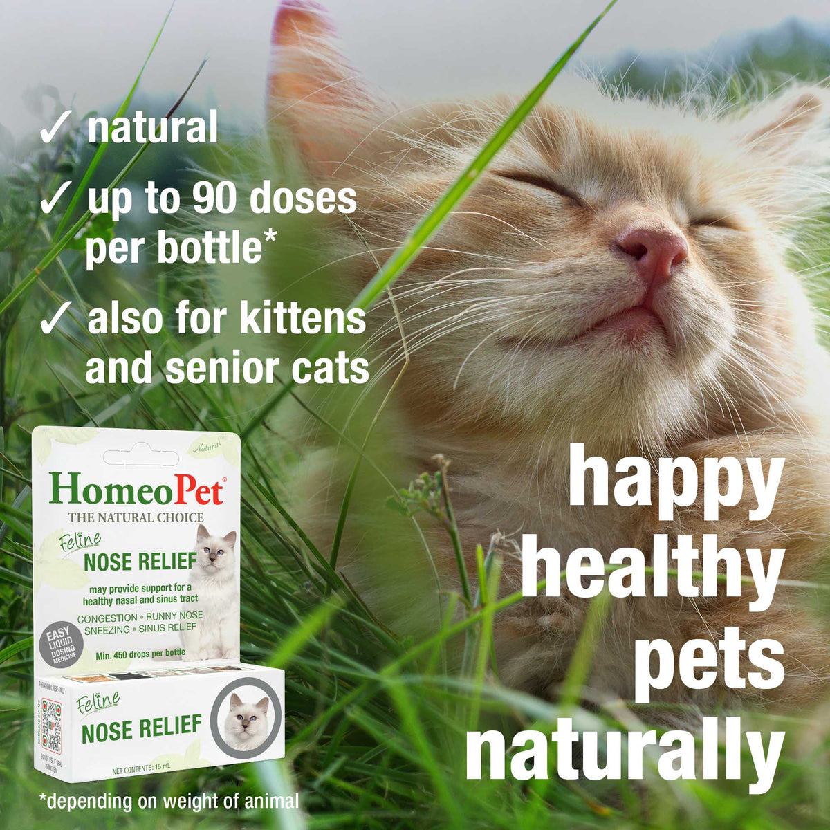 HomeoPet Feline Nose Relief natural, up to 90 doses per bottle