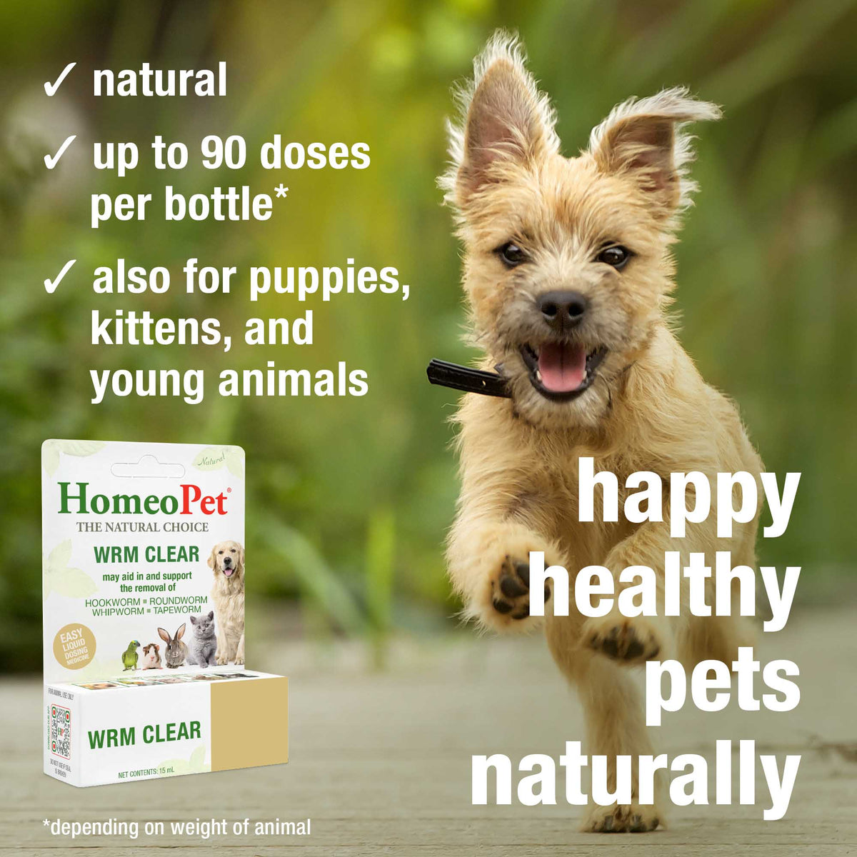 HomeoPet WRM Clear natural, up to 90 doses per bottle, for puppies, kittens and young animals