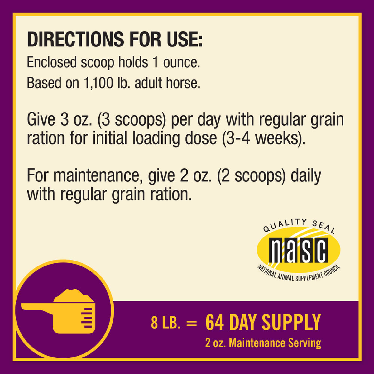 Horse Health Joint Combo Hoof & Coat feeding and use directions from the label