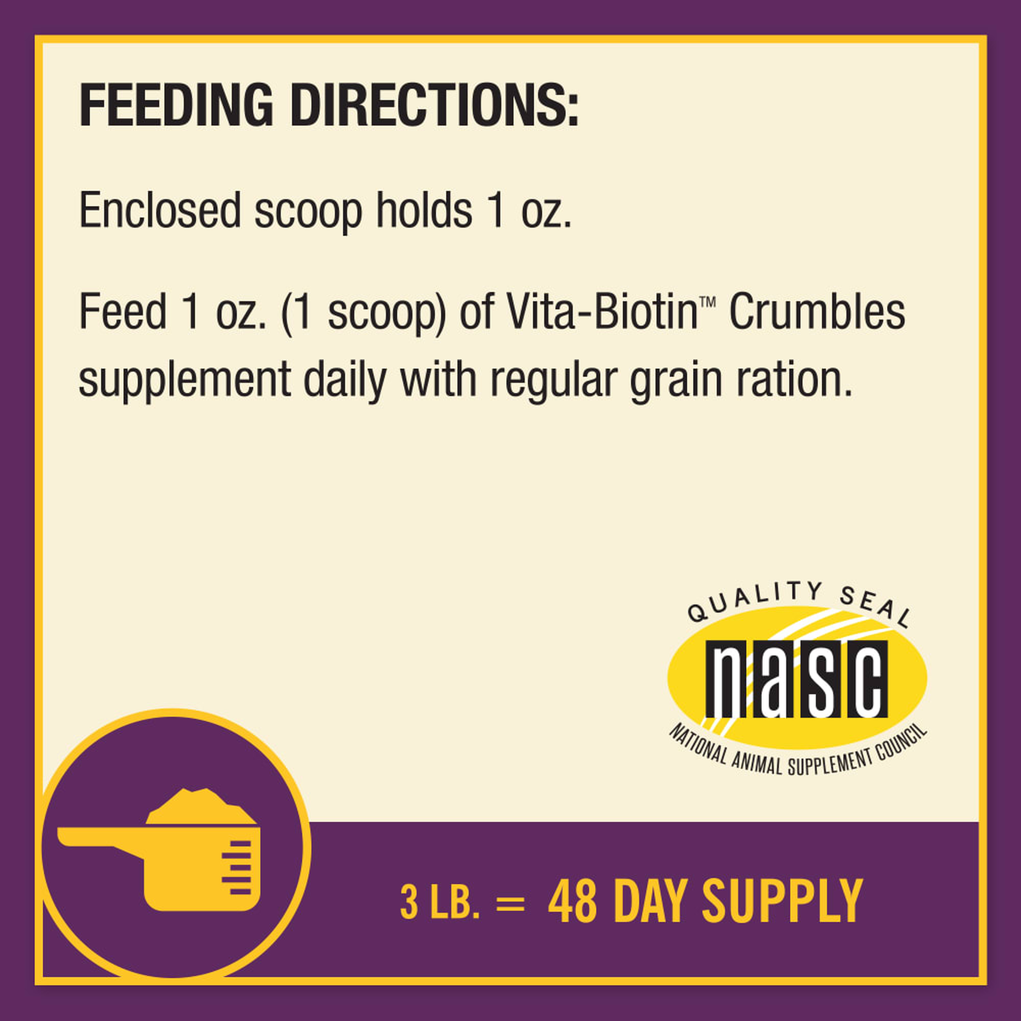 Horse Health Vita Biotin Crumbles - 3 lb feeding and use directions from the label