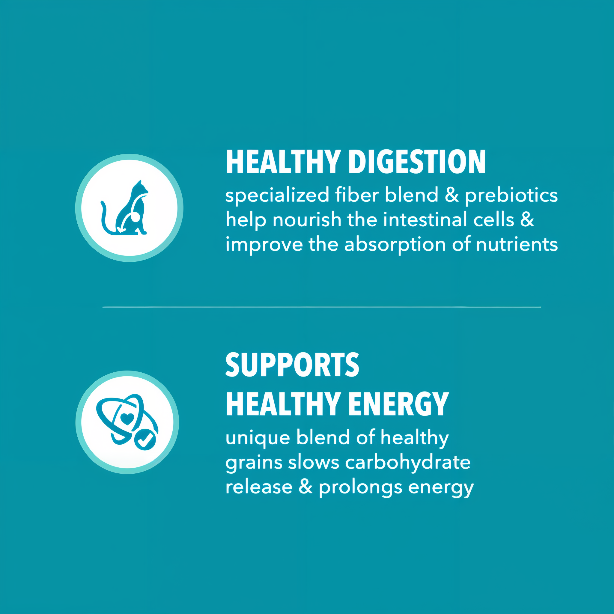 Healthy digestion from a specialized fiber blend and prebiotics, plus healthy energy from a unique blend of grains
