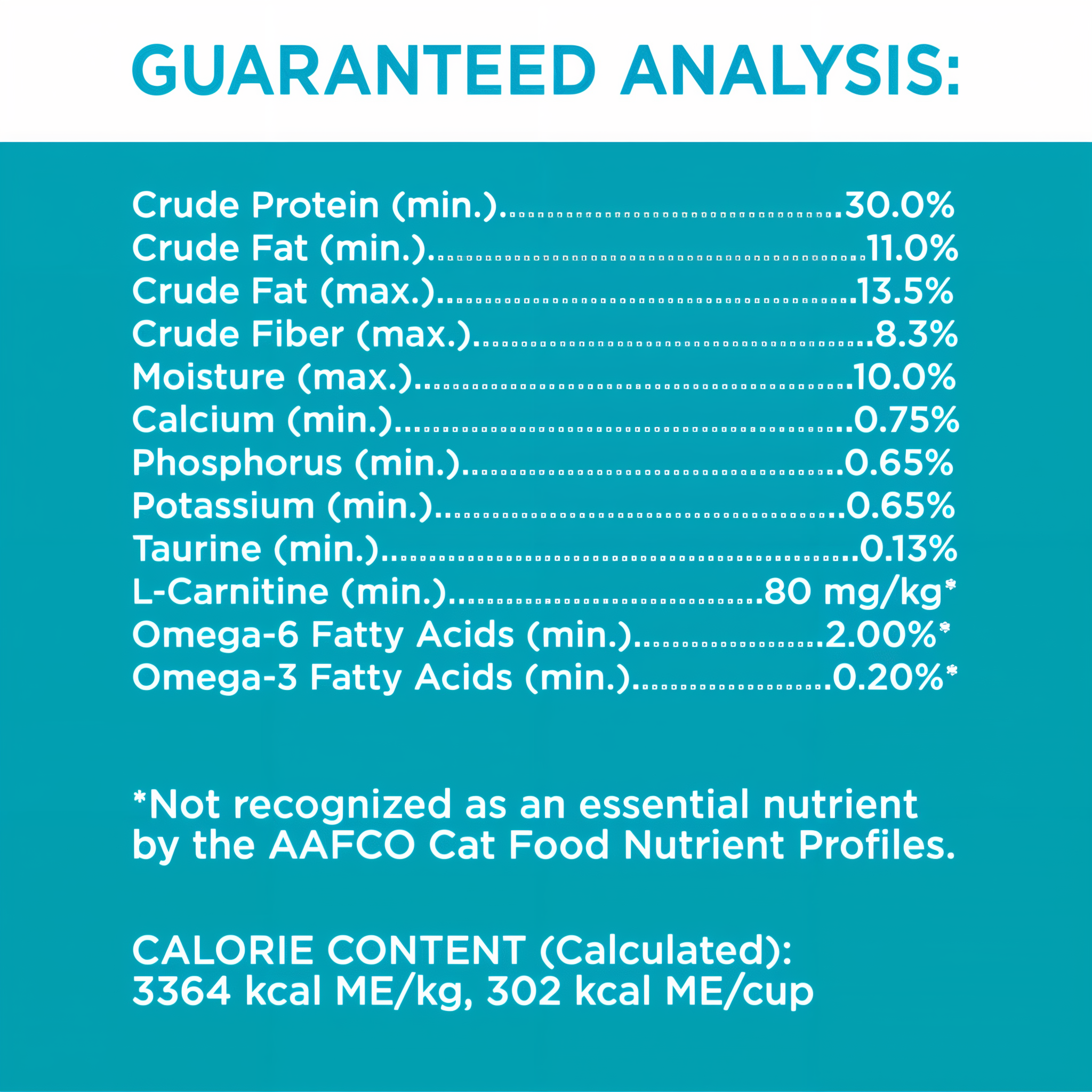 Guaranteed analysis and calorie content for IAMS Indoor Weight and Hairball Care dry cat food