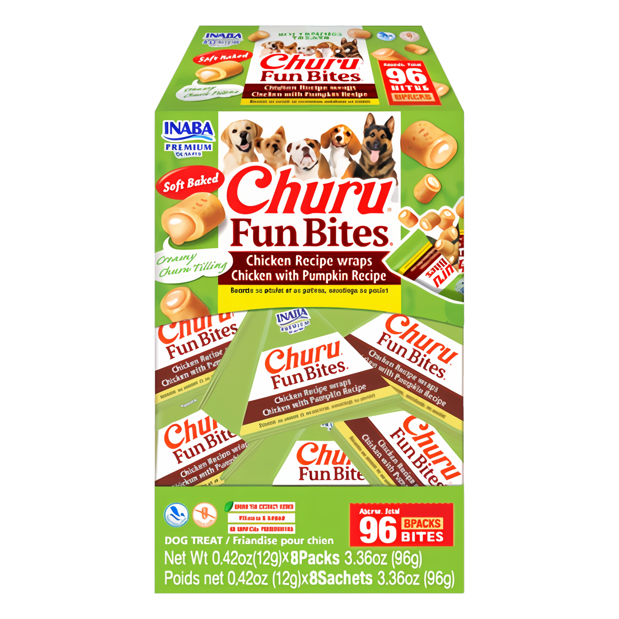 Inaba Churu Fun Bites Chicken with Pumpkin Recipe Dog Treats, 8 packs package