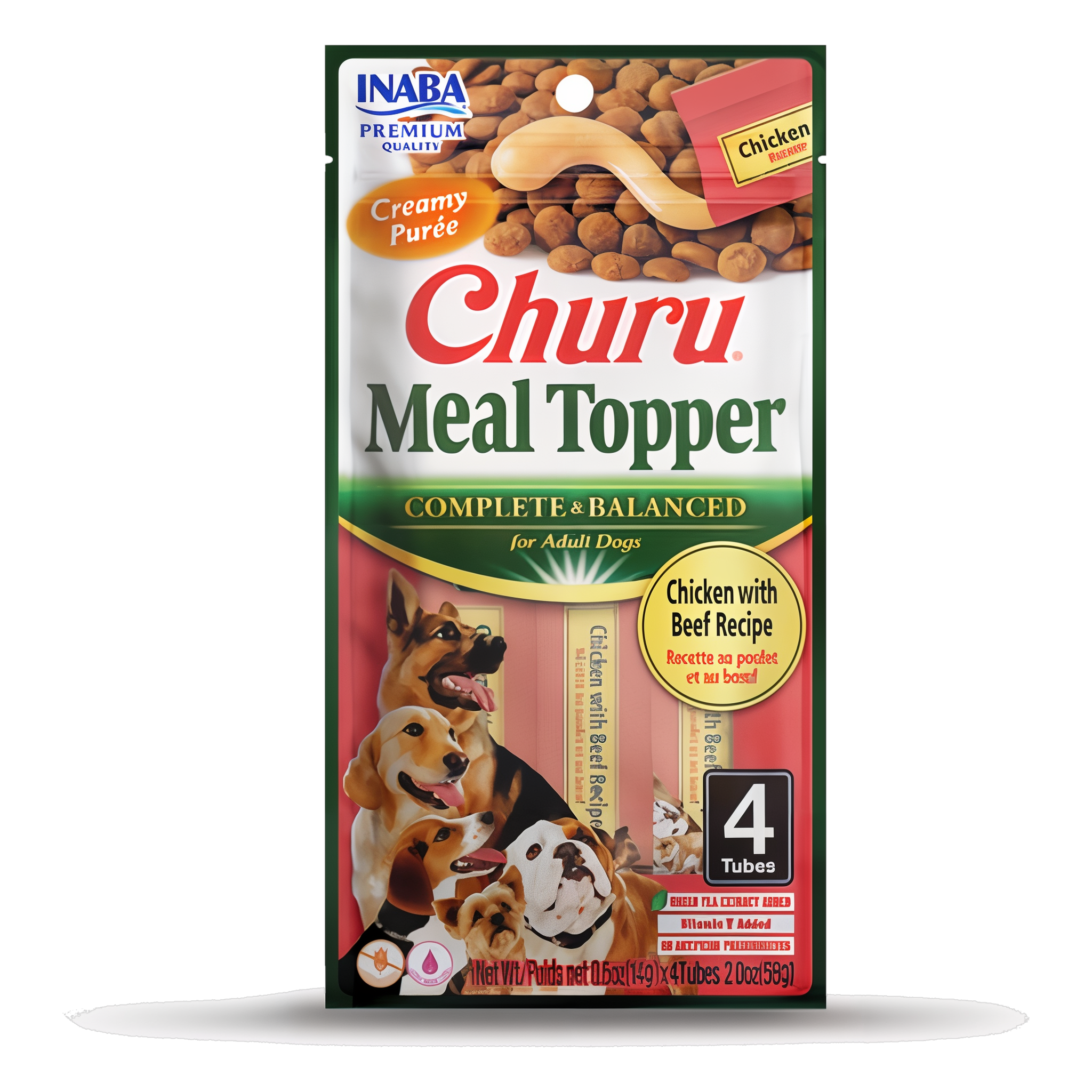 Inaba Churu Meal Topper Chicken with Beef Recipe for Dogs, 4 tubes package