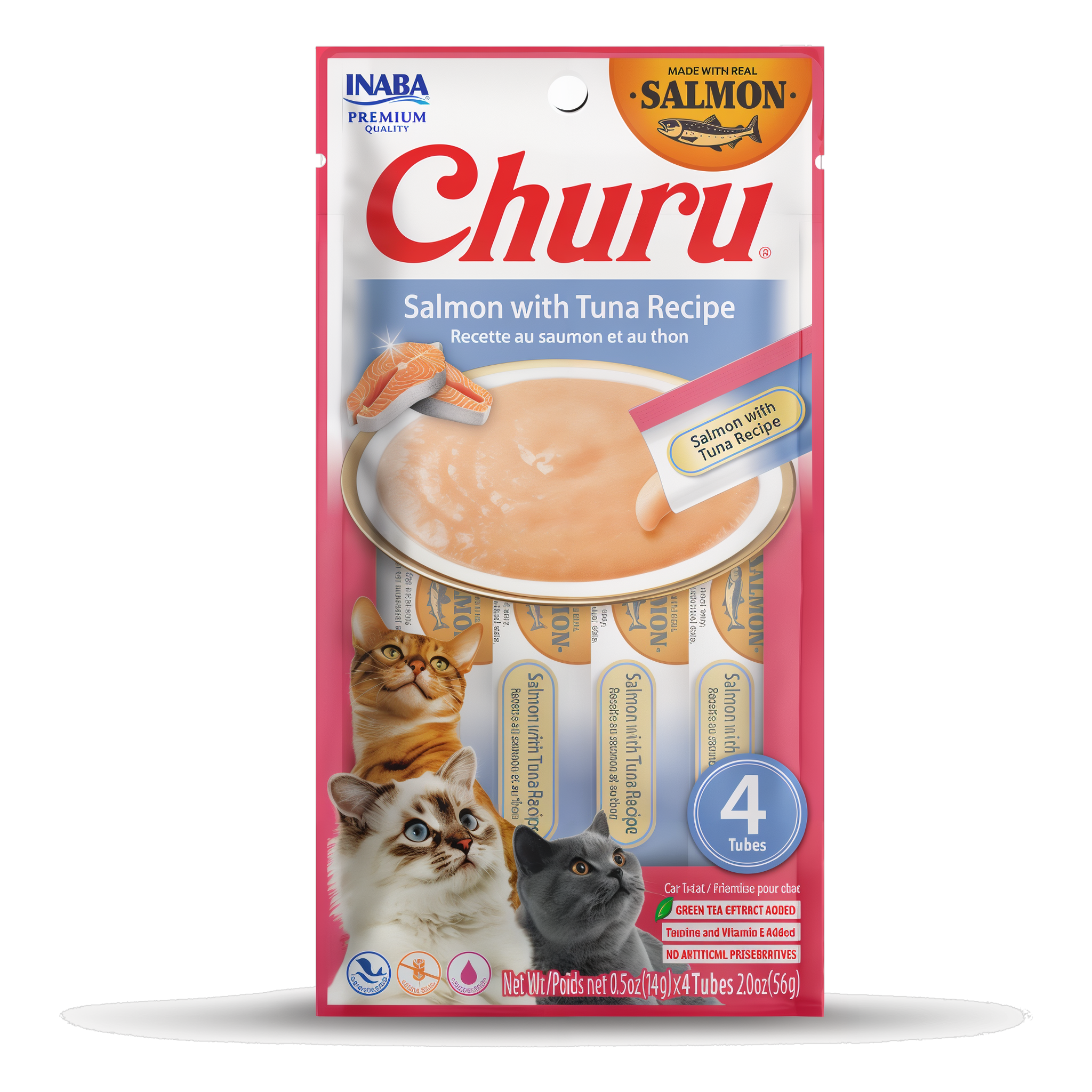 Inaba Churu Salmon with Tuna Recipe Cat Treats, 4 tubes package #4 Tubes
