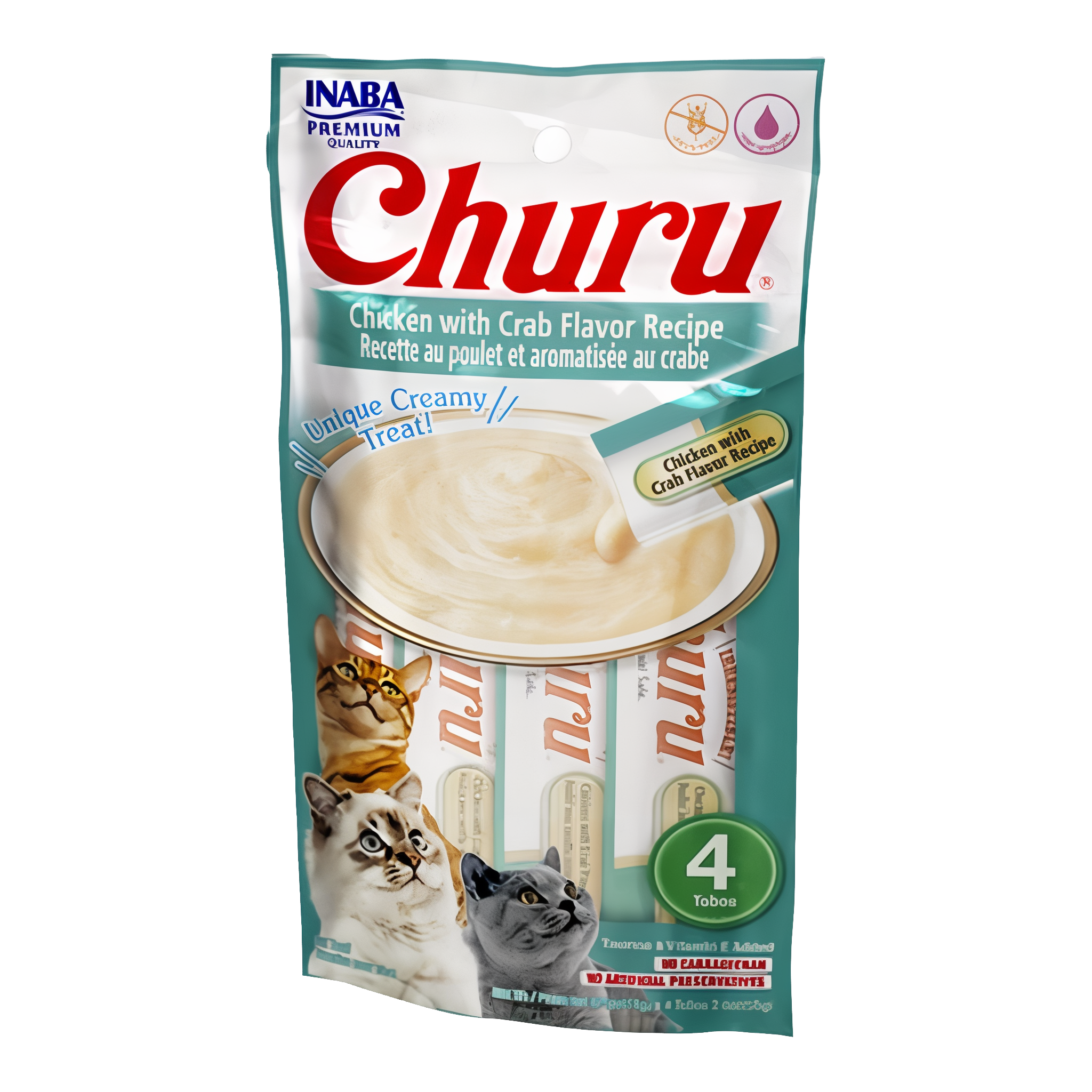 Inaba Churu Creamy Cat Treat, Chicken with Crab flavor, 4 tubes.