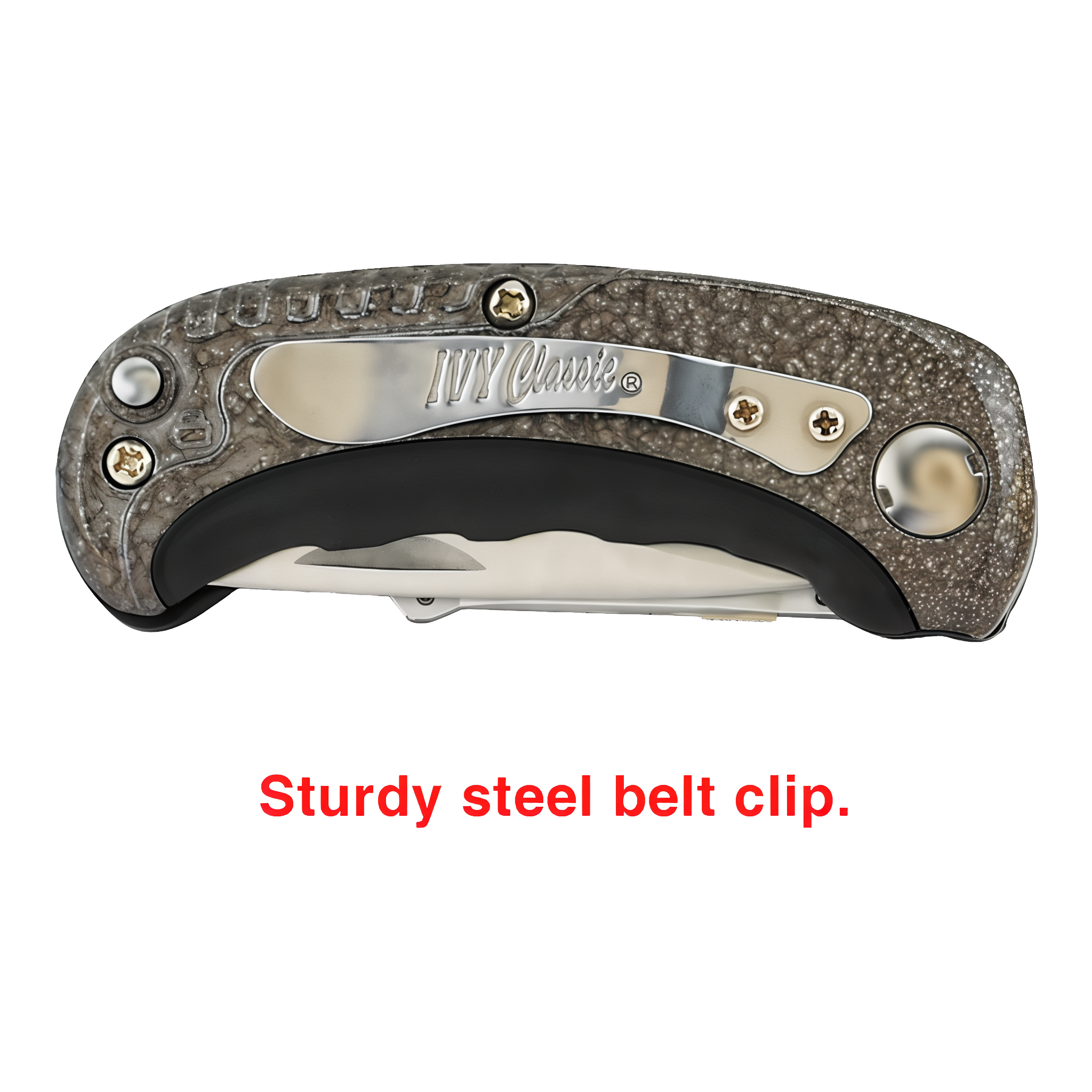 IVY Classic Hinge-Loc knife shown with utility blade extended for cutting drywall, roofing, and carpet