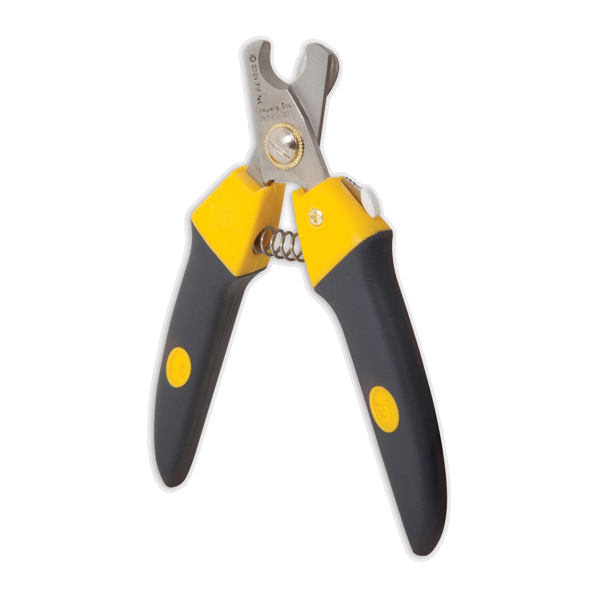 The JW Gripsoft Deluxe Dog Nail Clipper by JW Pet features black and yellow handles, GripSoft technology for comfort, a metal blade, and spring mechanism—ideal for easy and effective pet grooming.