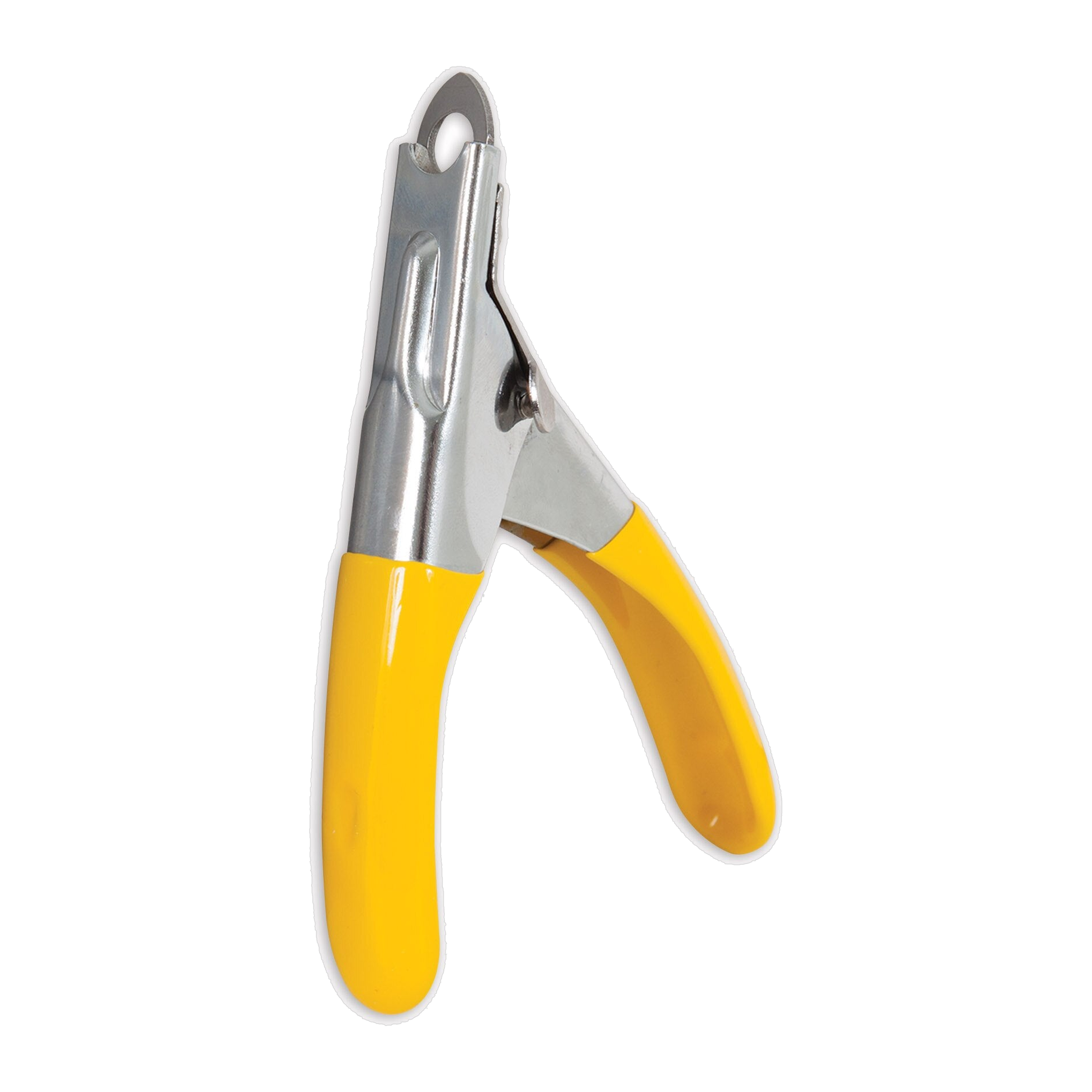 The JW Pet JW Gripsoft Pet Nail Trimmer features ergonomic yellow handles and a silver guillotine-style blade, displayed against a white background.